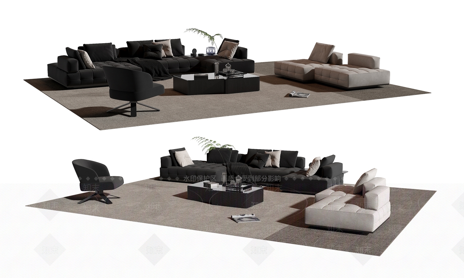 Minotti现代沙发茶几组合3D模型下载【ID:1136212823】_知末3d模型网