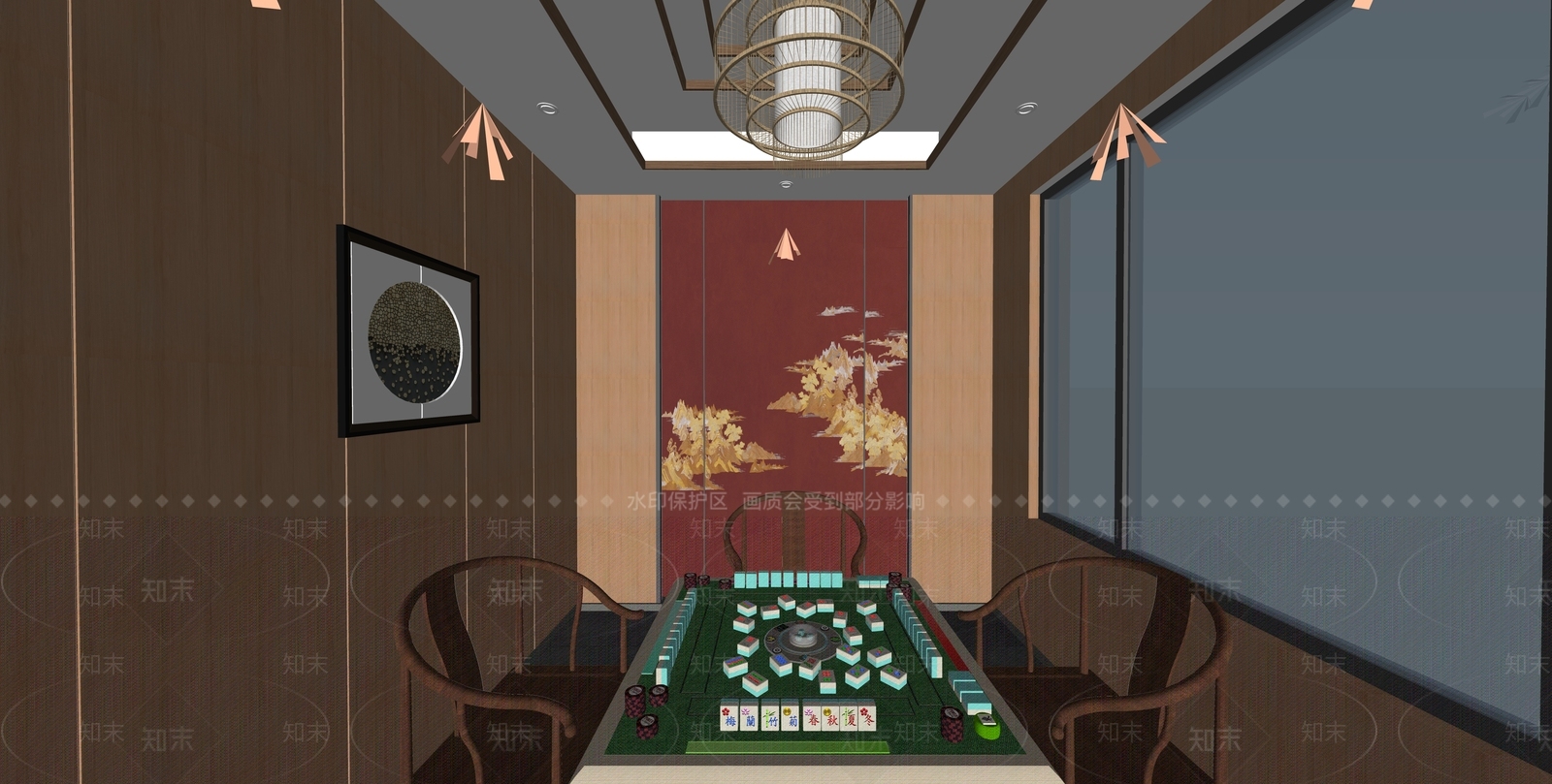 新中式棋牌室SU模型下载【ID:1136219176】