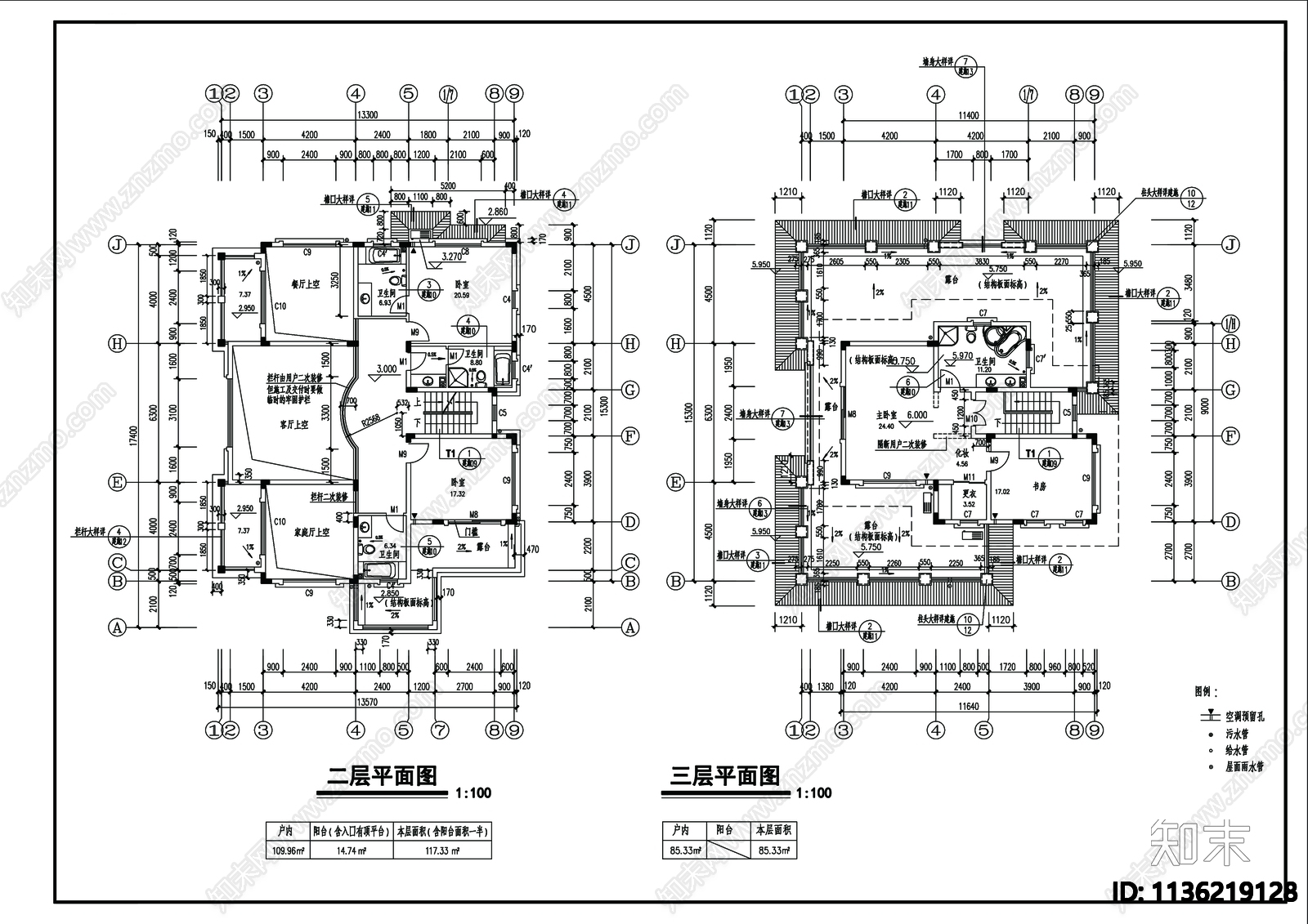 别墅建筑cad施工图下载【ID:1136219128】