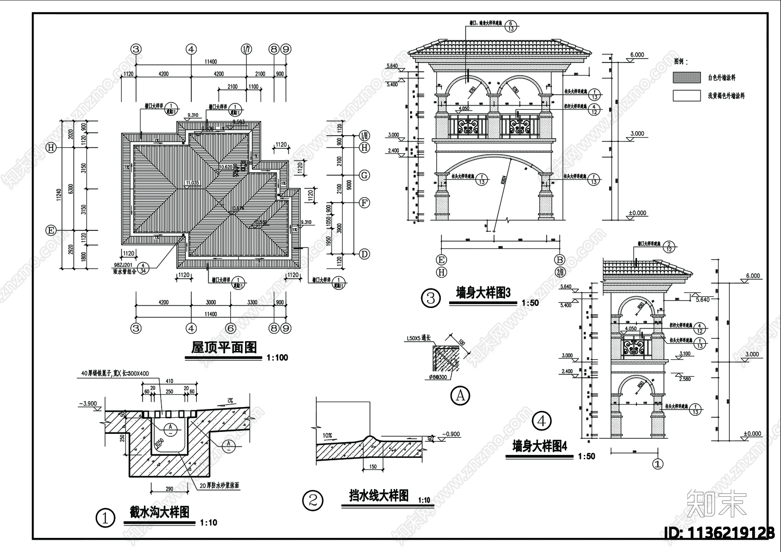 别墅建筑cad施工图下载【ID:1136219128】