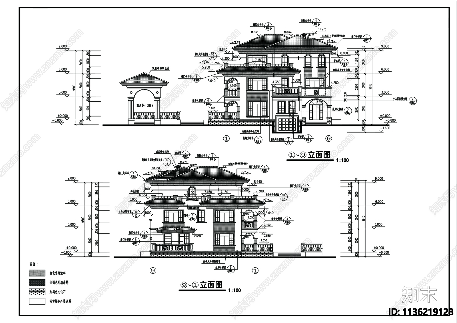 别墅建筑cad施工图下载【ID:1136219128】