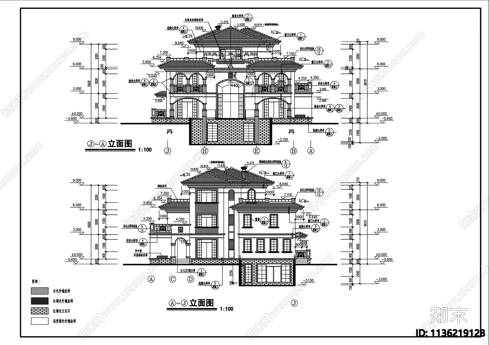 别墅建筑cad施工图下载【ID:1136219128】