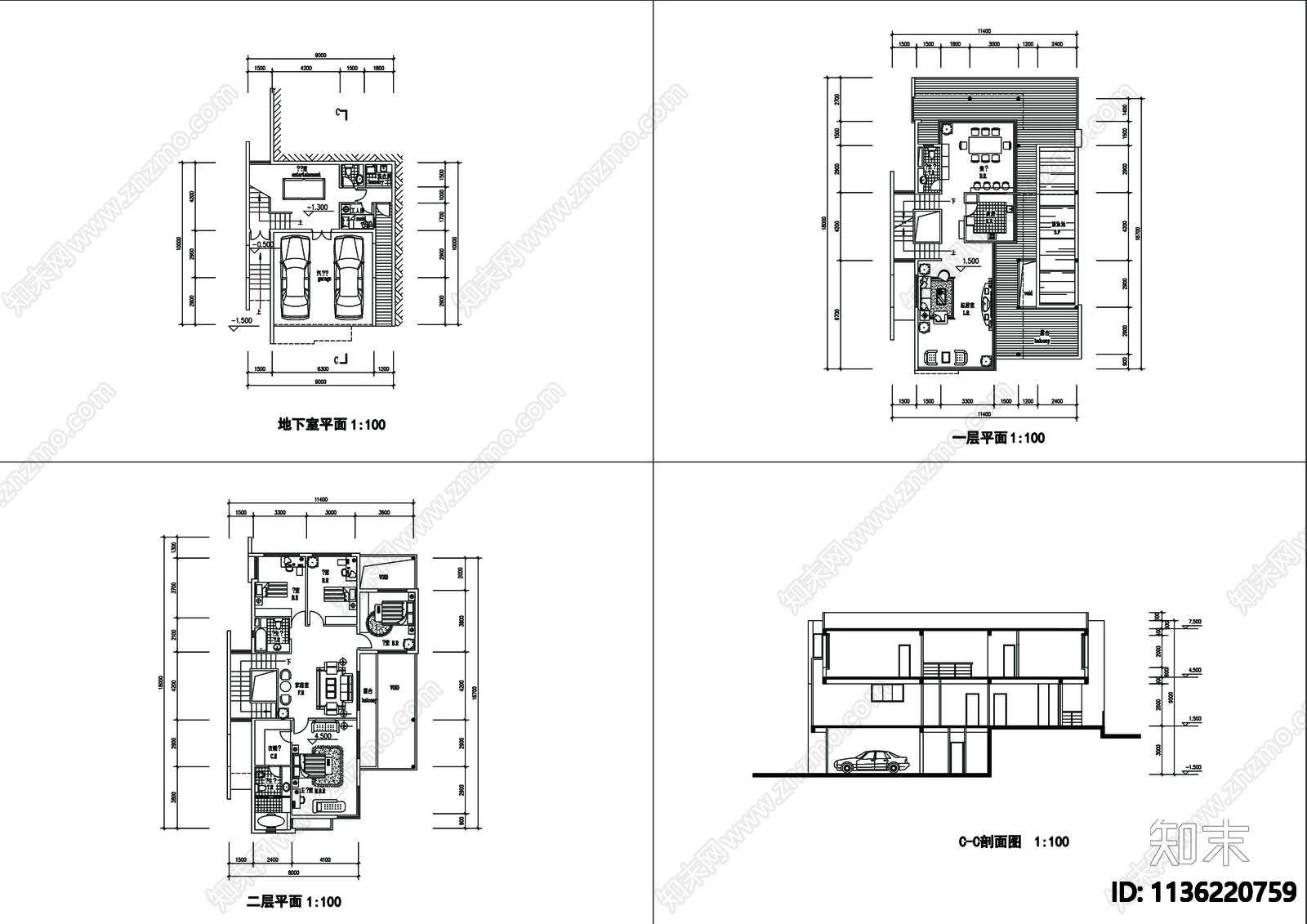 别墅建筑cad施工图下载【ID:1136220759】