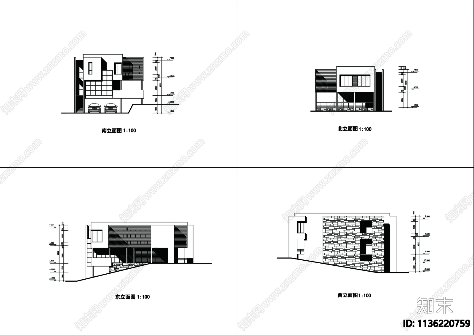 别墅建筑cad施工图下载【ID:1136220759】