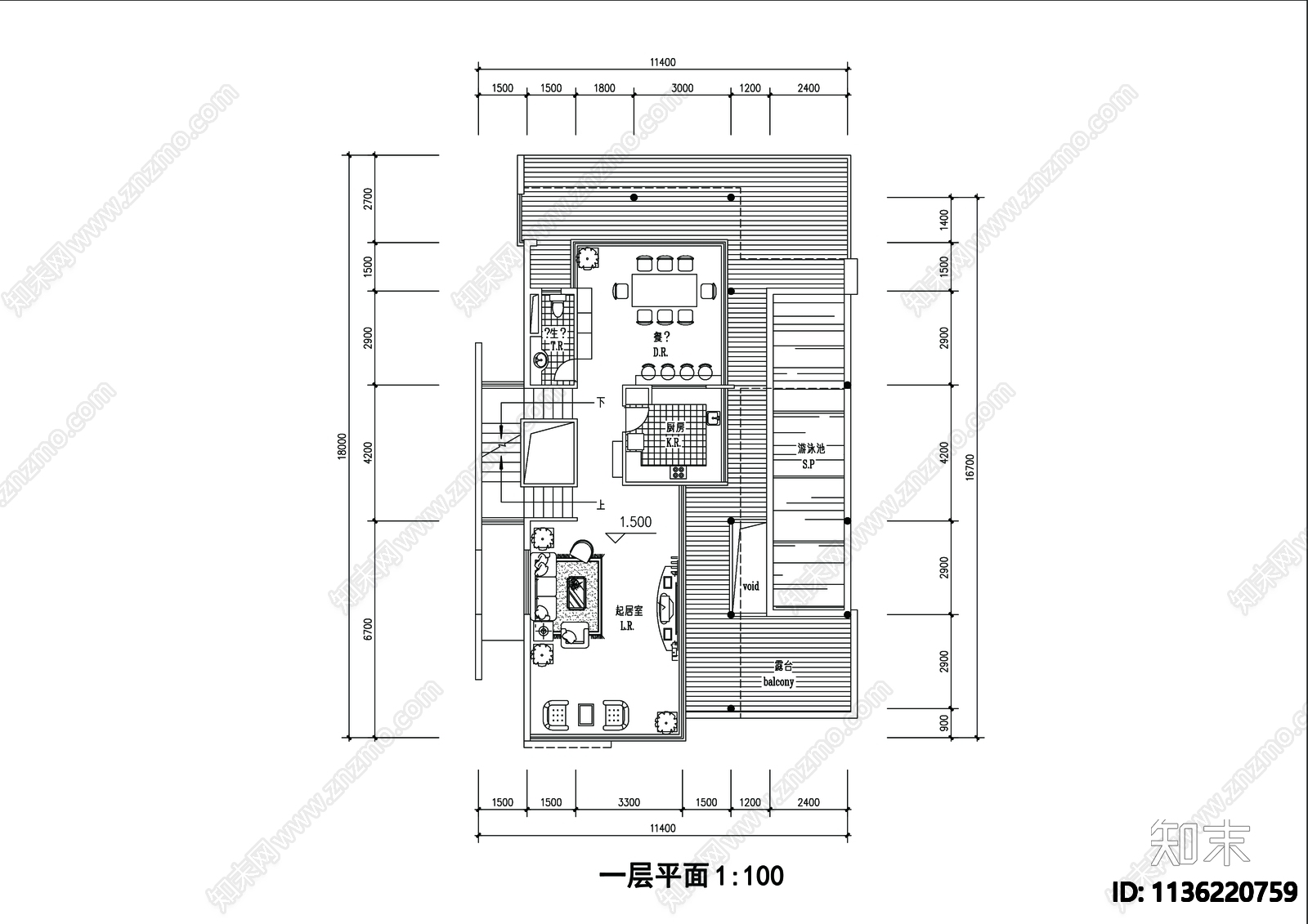 别墅建筑cad施工图下载【ID:1136220759】