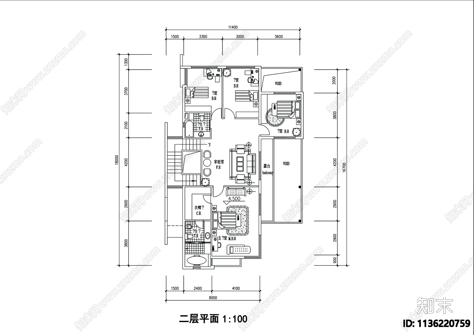 别墅建筑cad施工图下载【ID:1136220759】