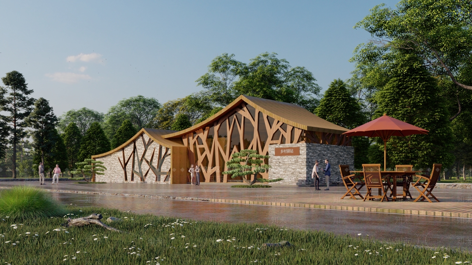 中式乡村驿站SU模型下载【ID:1136222693】