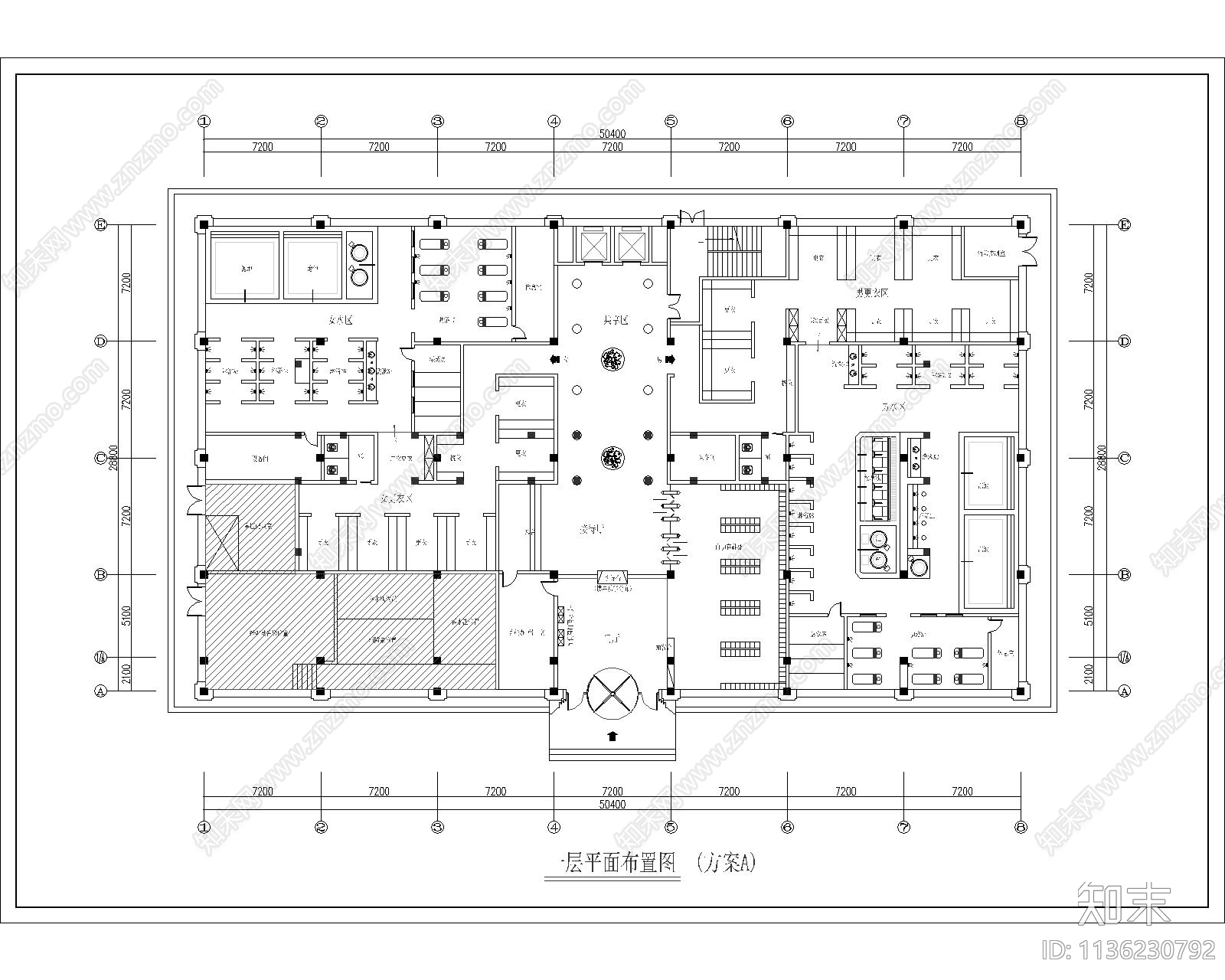 汗蒸SPA会所cad施工图下载【ID:1136230792】
