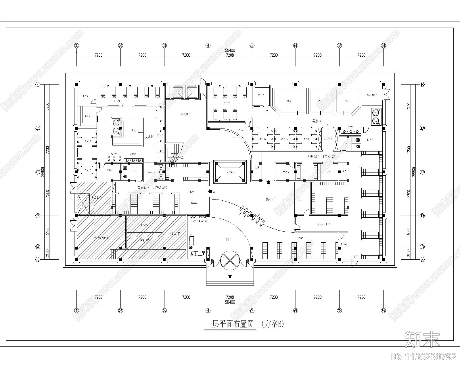 汗蒸SPA会所cad施工图下载【ID:1136230792】