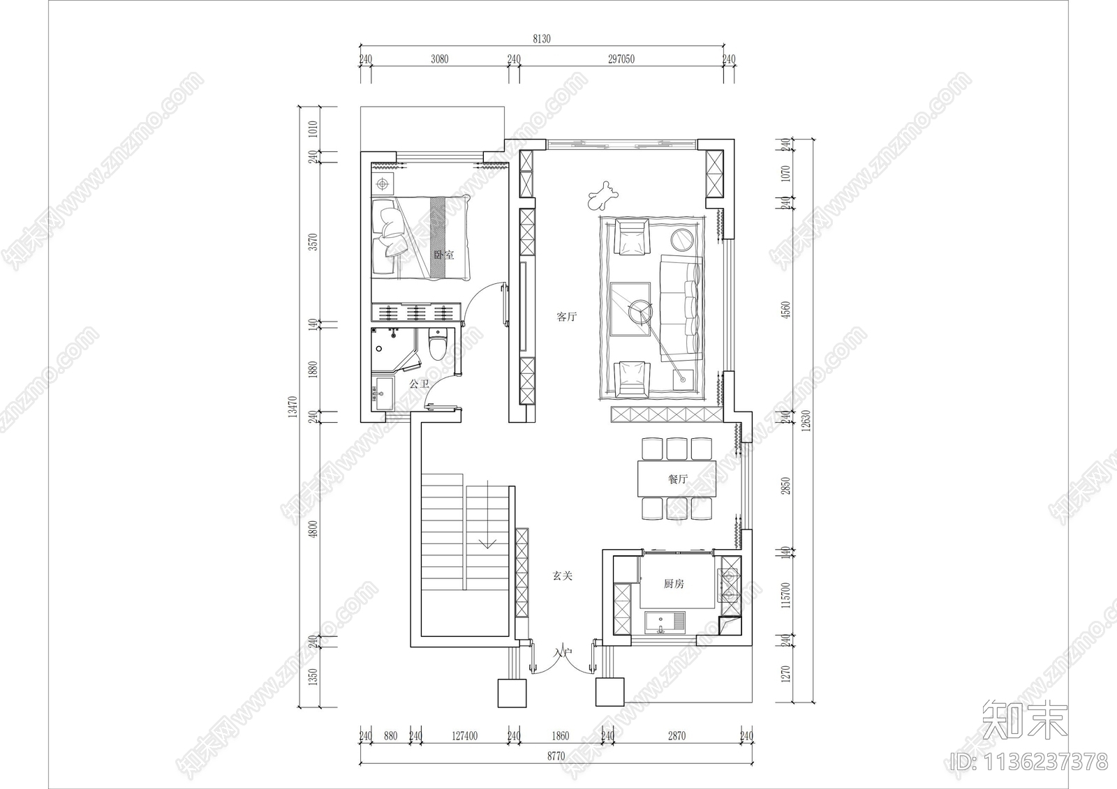 别墅平面布置图cad施工图下载【ID:1136237378】