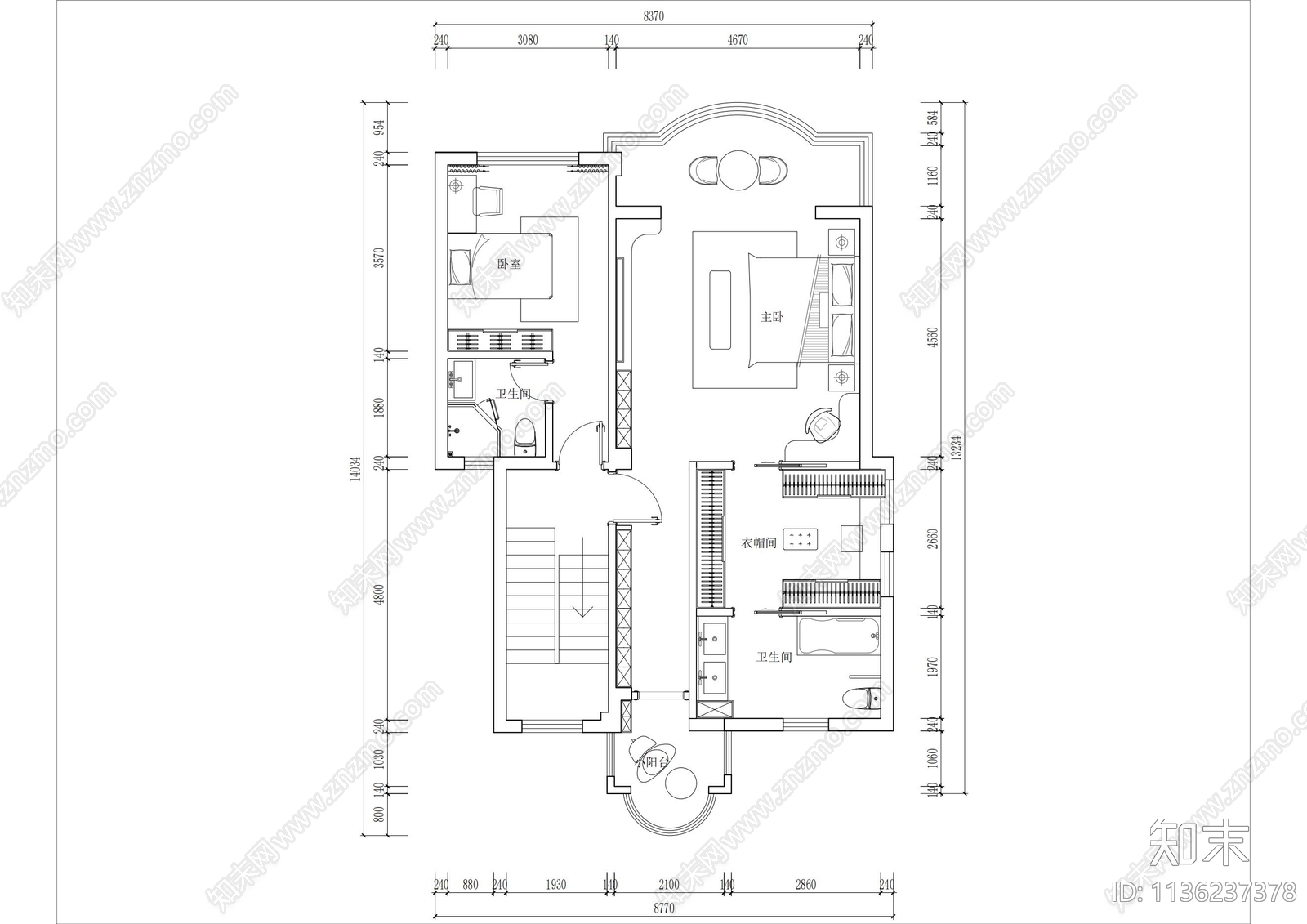 别墅平面布置图cad施工图下载【ID:1136237378】