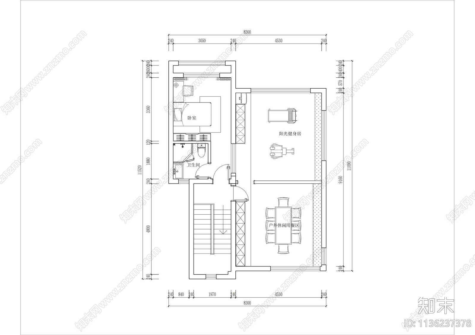 别墅平面布置图cad施工图下载【ID:1136237378】