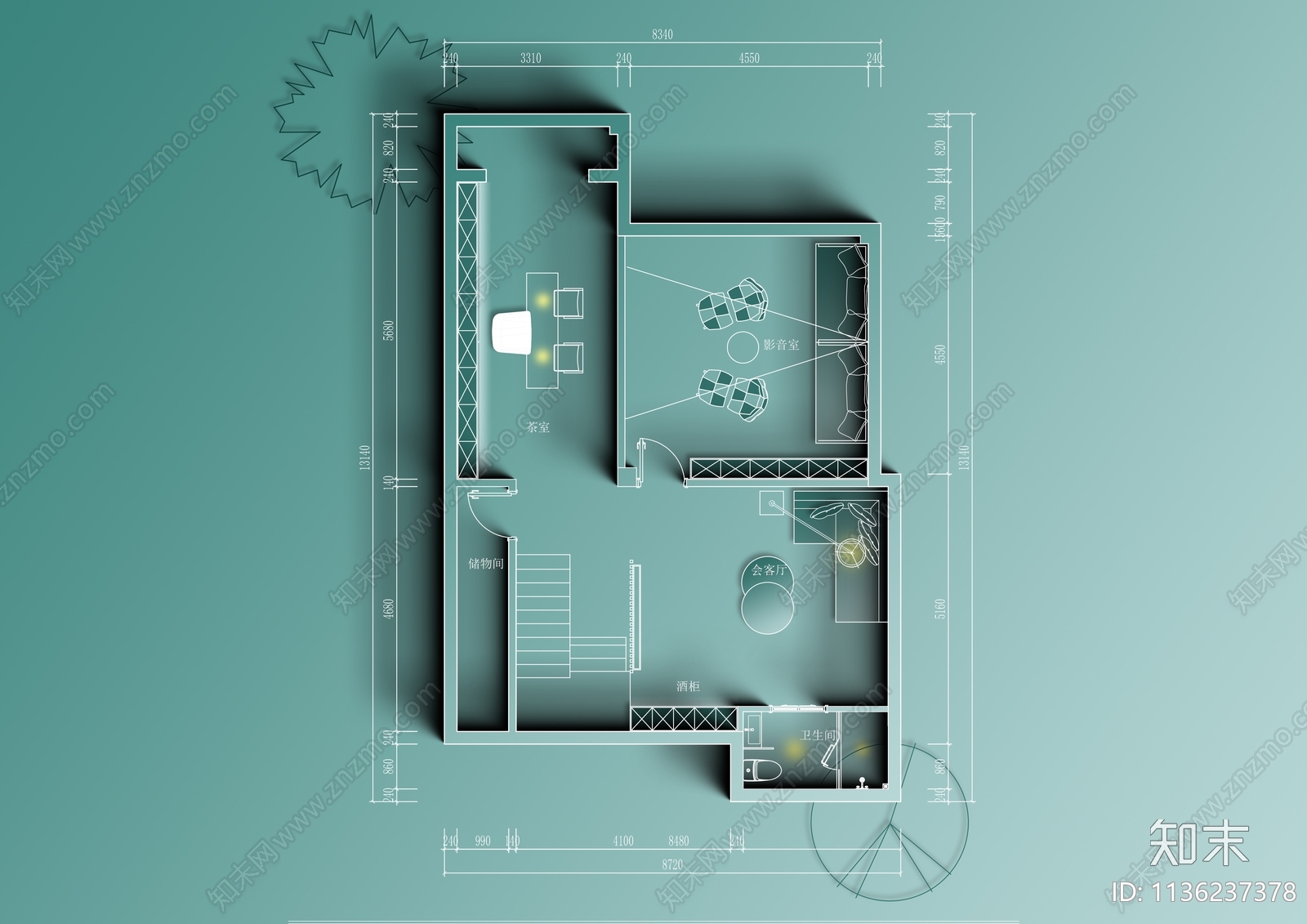 别墅平面布置图cad施工图下载【ID:1136237378】