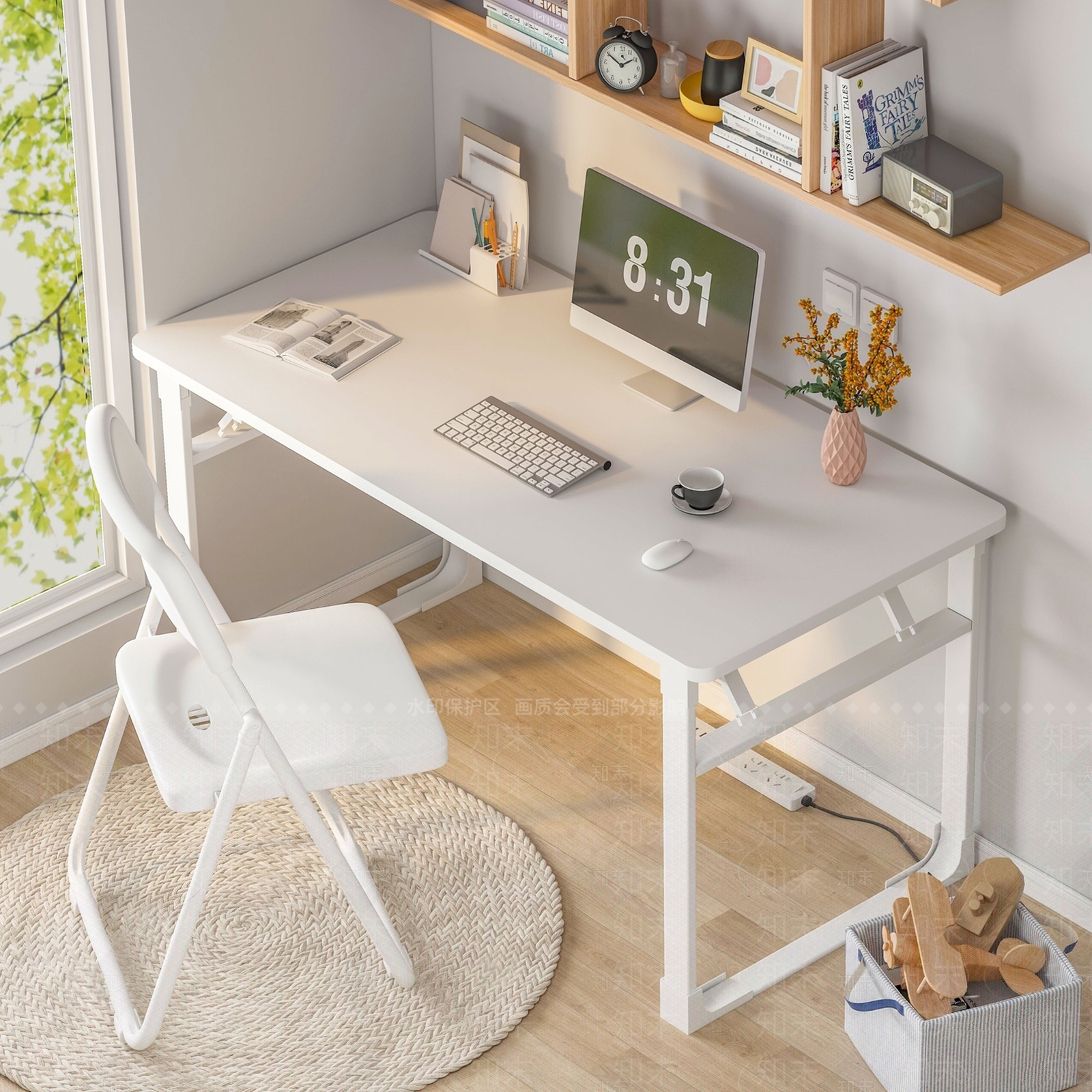 现代书桌椅电脑桌写字台SU模型下载【ID:1136239348】