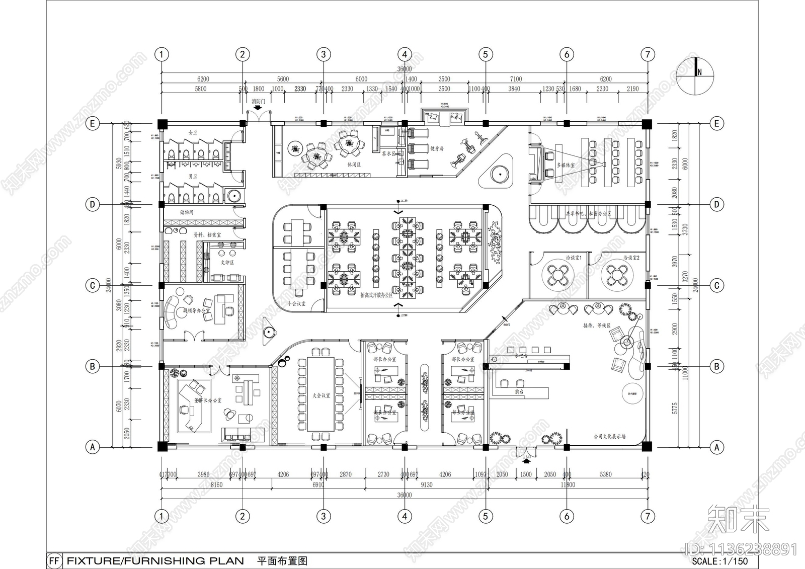 办公空间cad施工图下载【ID:1136238891】