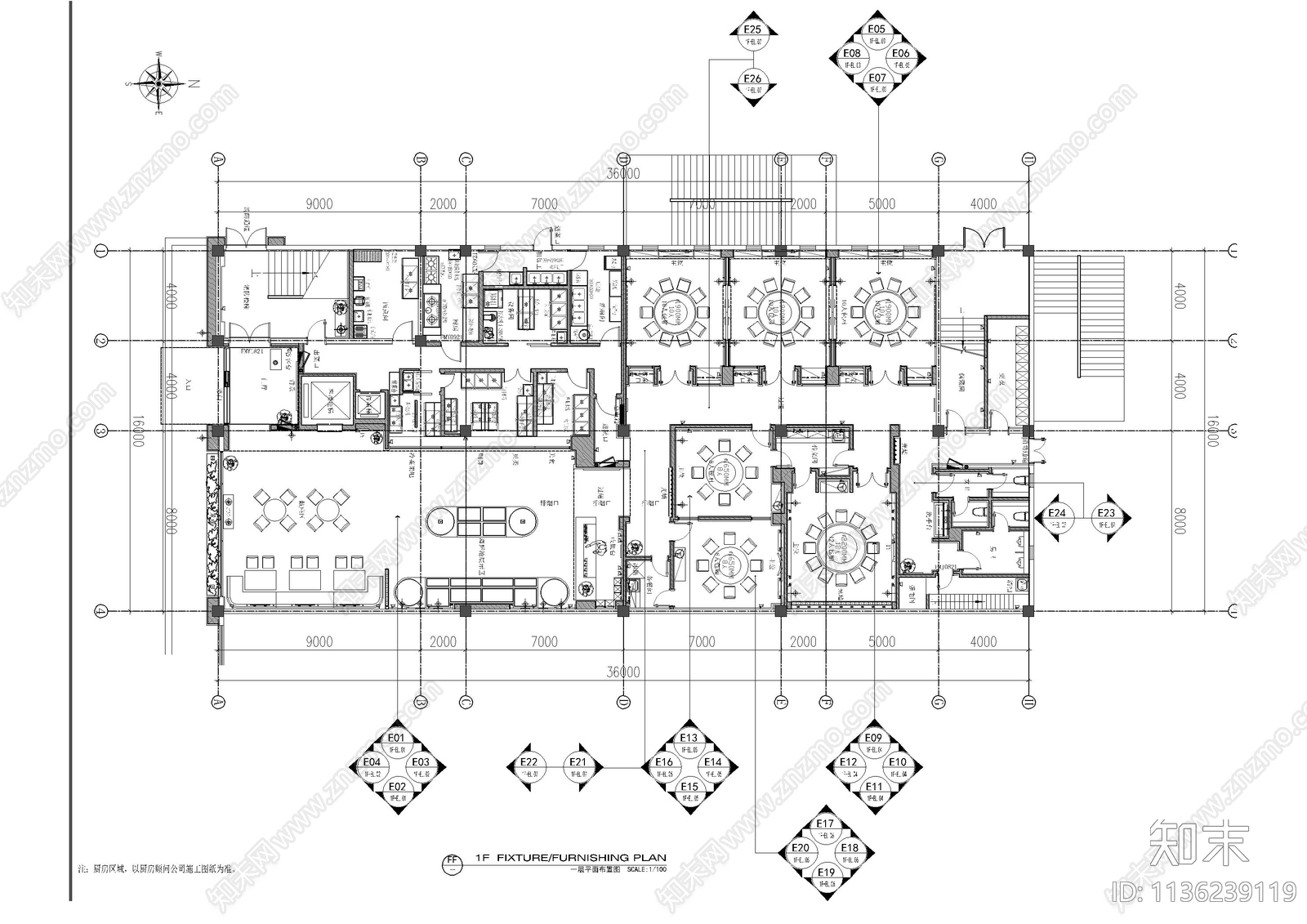 海鲜餐厅全套施工图下载【ID:1136239119】