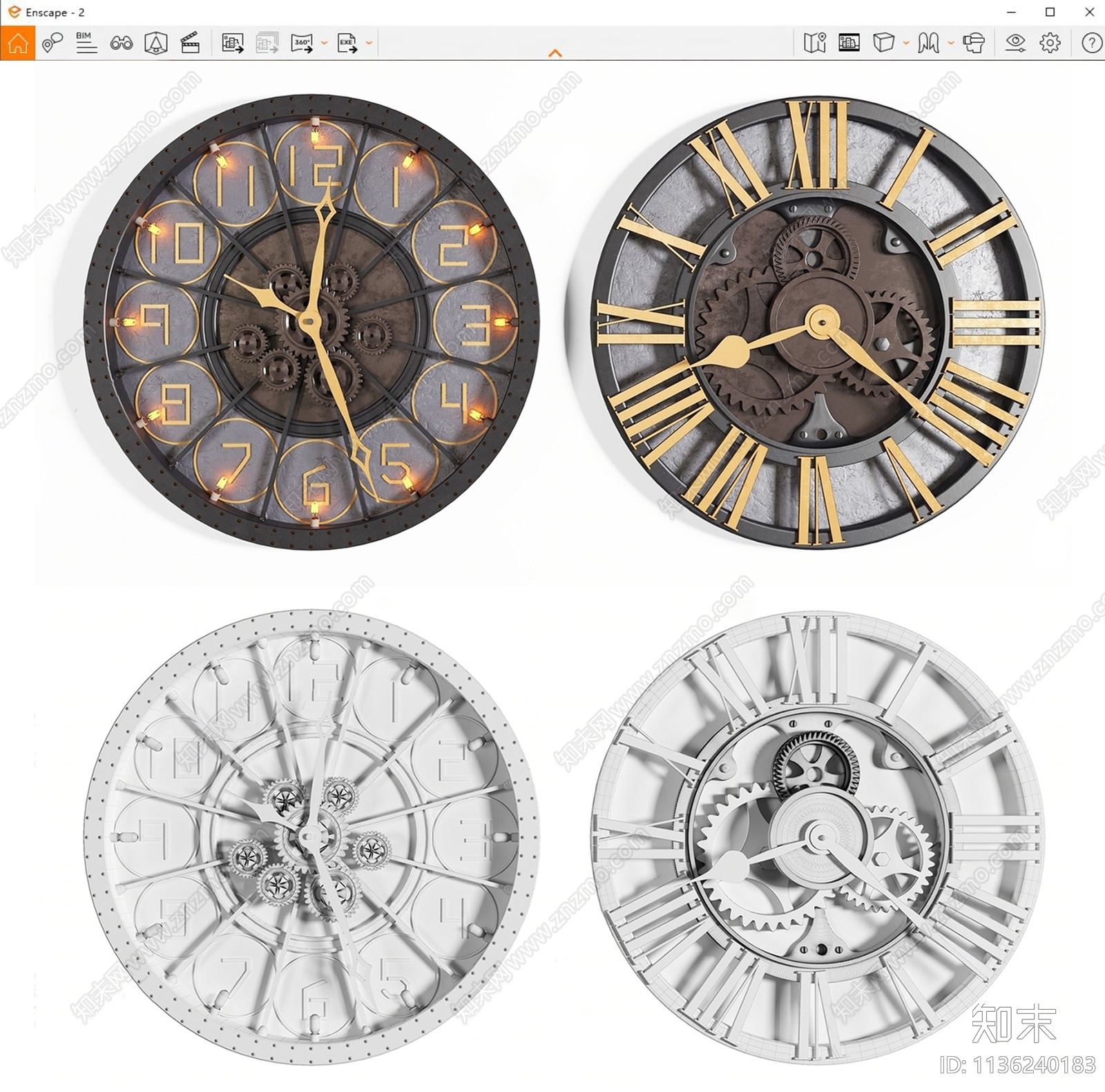 工业风齿轮钟表SU模型下载【ID:1136240183】