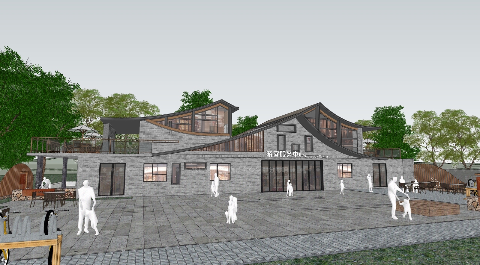 现代游客中心SU模型下载【ID:1136242915】