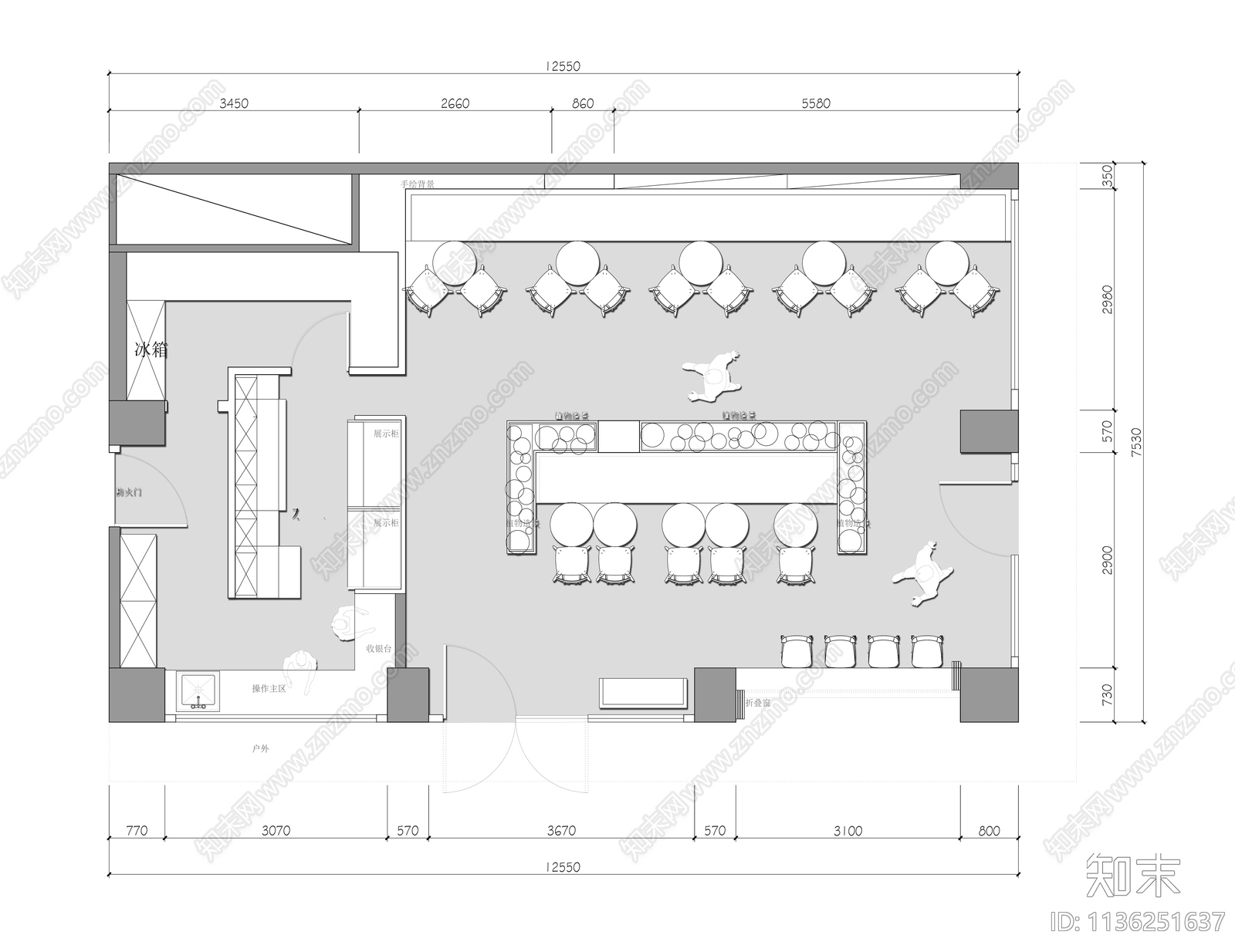 甜品店平面图施工图下载【ID:1136251637】