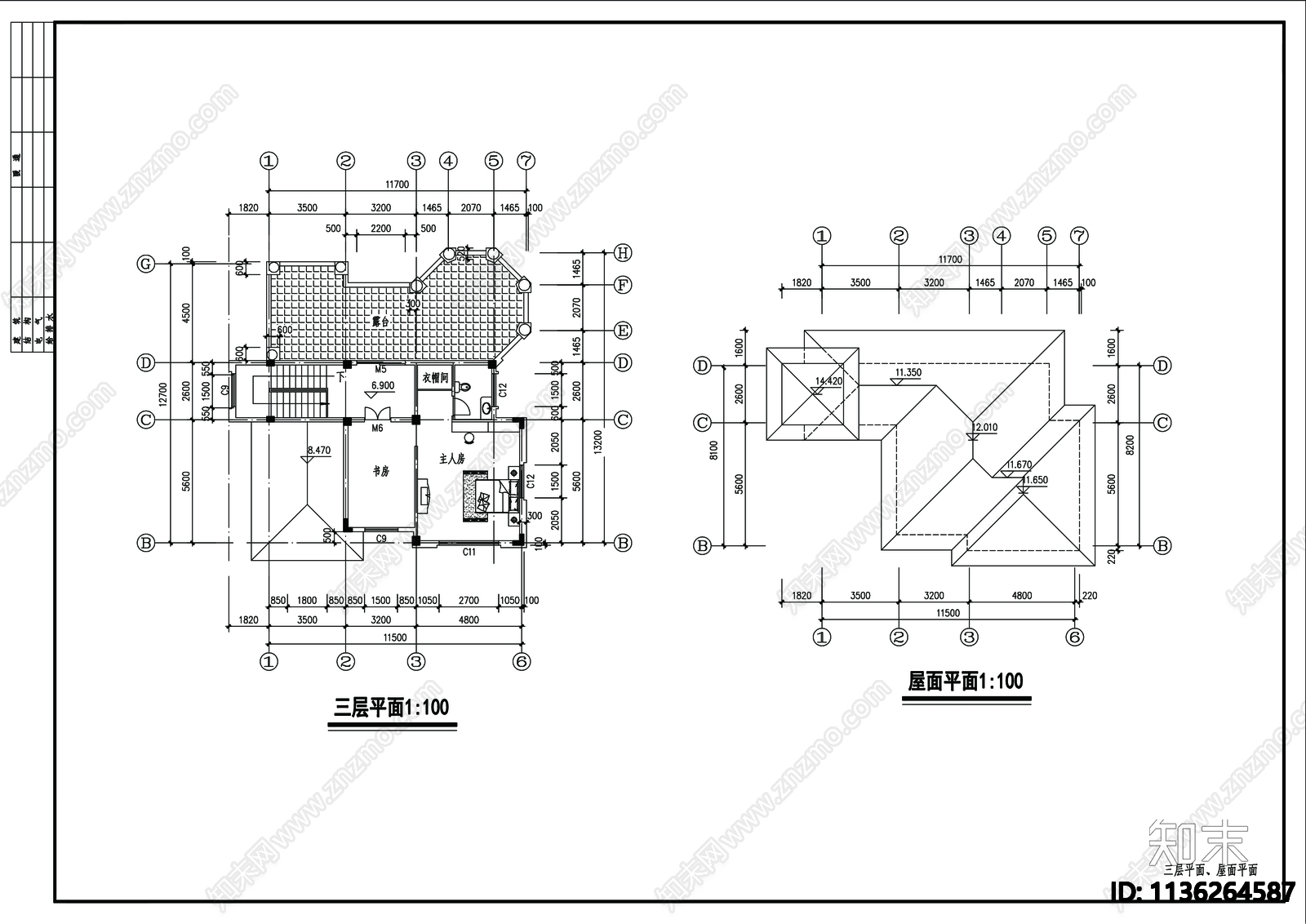 别墅建筑cad施工图下载【ID:1136264587】