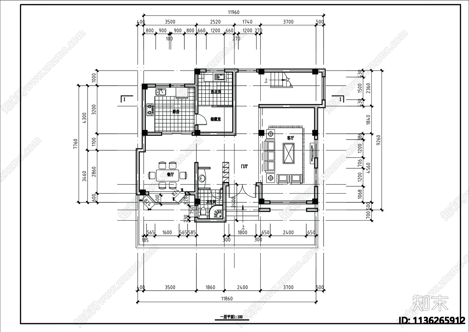 别墅建筑cad施工图下载【ID:1136265912】