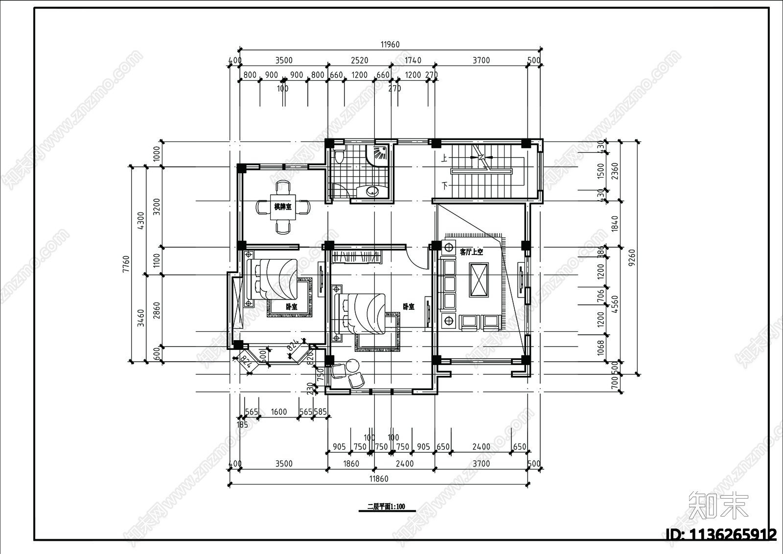 别墅建筑cad施工图下载【ID:1136265912】