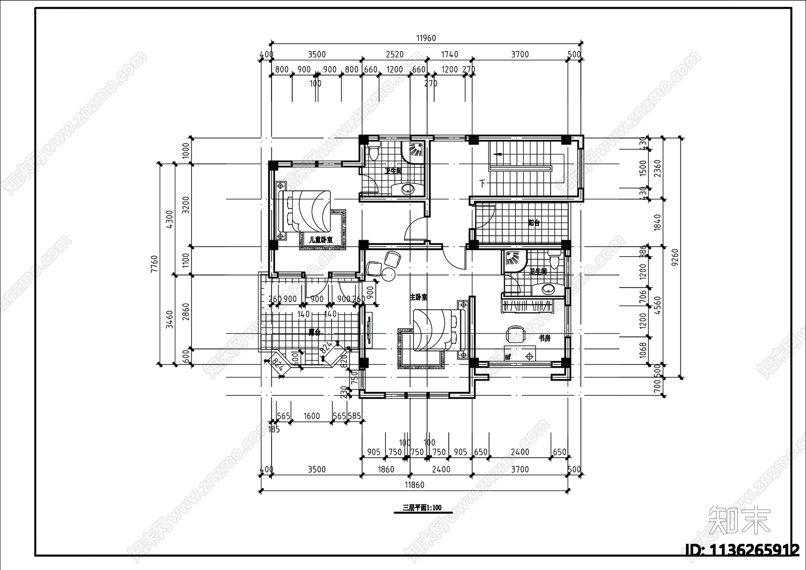 别墅建筑cad施工图下载【ID:1136265912】