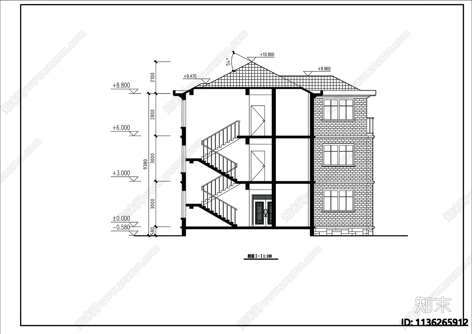 别墅建筑cad施工图下载【ID:1136265912】