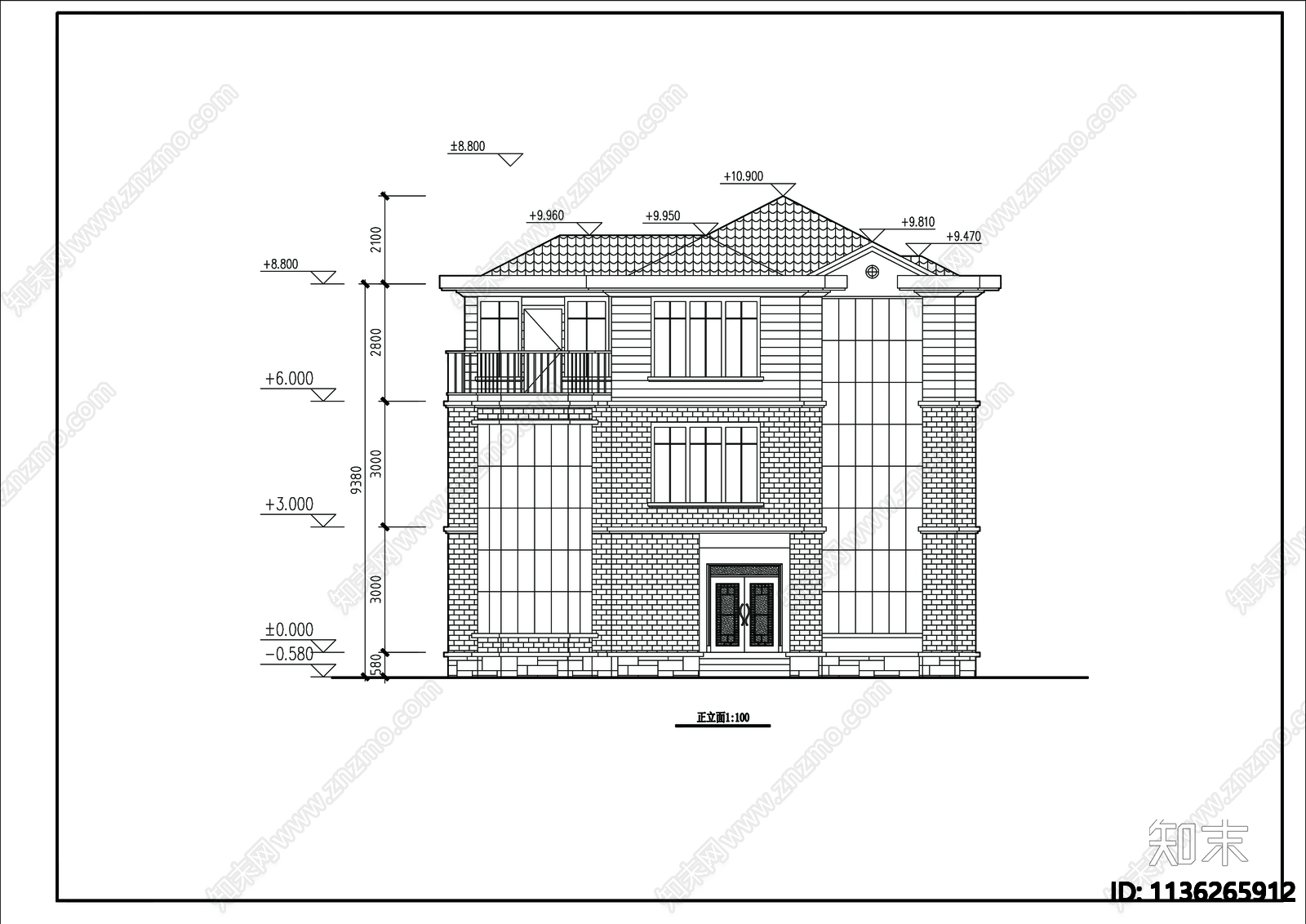 别墅建筑cad施工图下载【ID:1136265912】