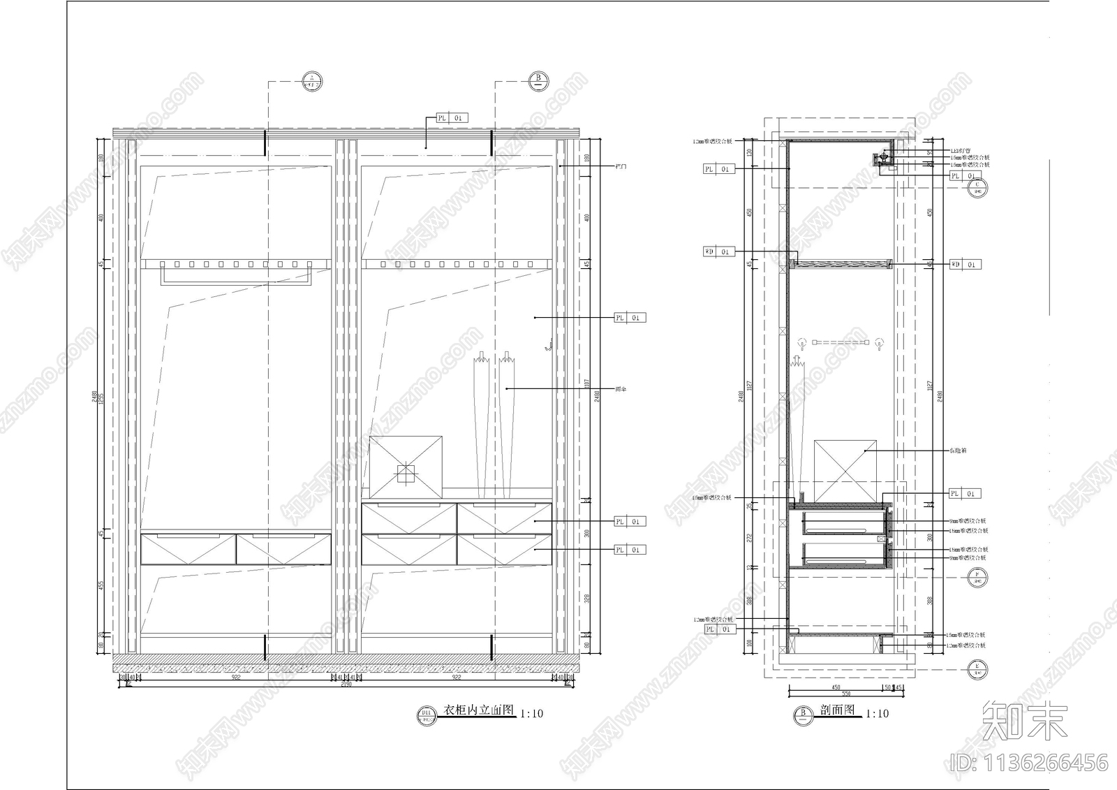 衣柜柜体节点大样cad施工图下载【ID:1136266456】