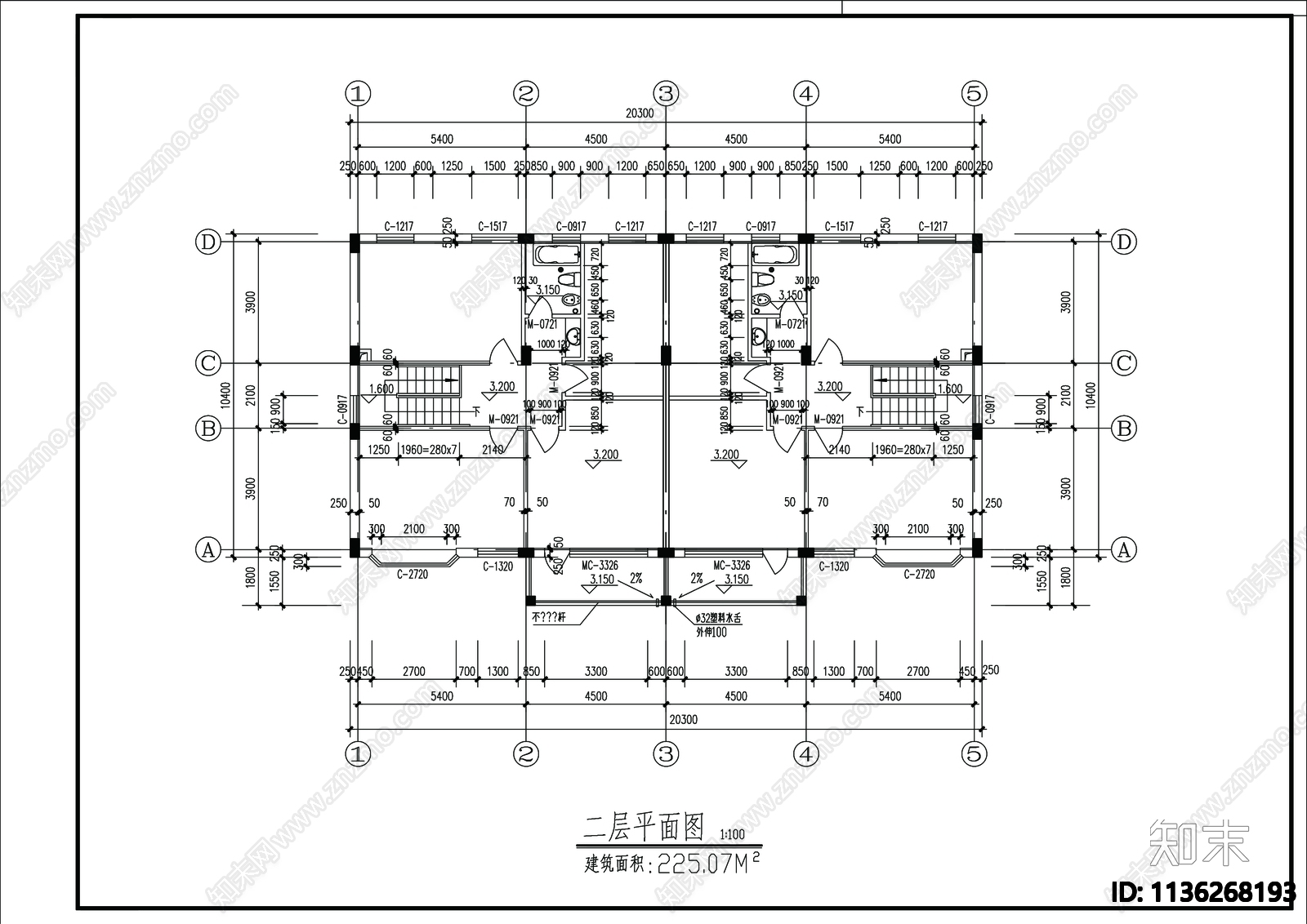 别墅建筑cad施工图下载【ID:1136268193】