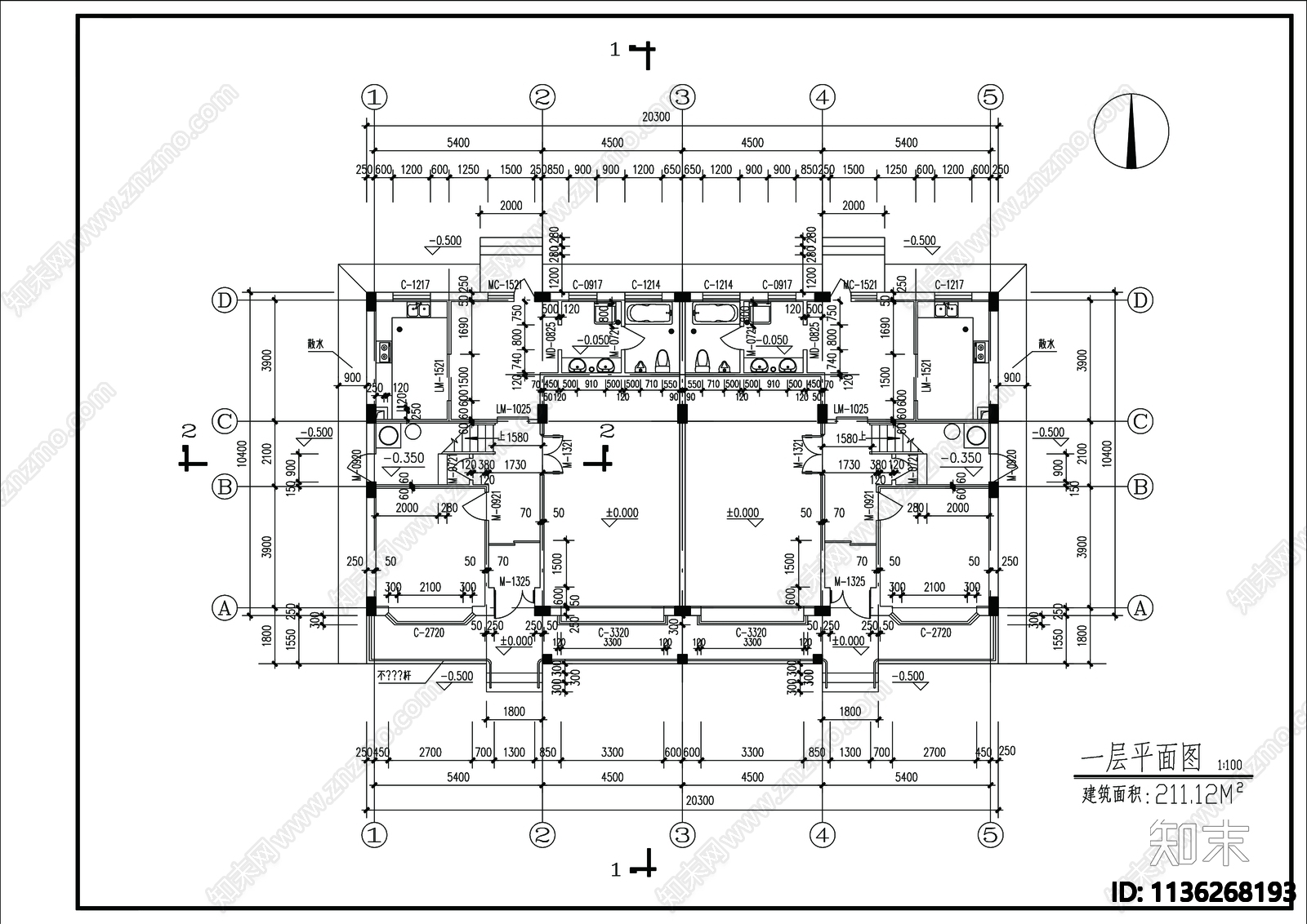 别墅建筑cad施工图下载【ID:1136268193】