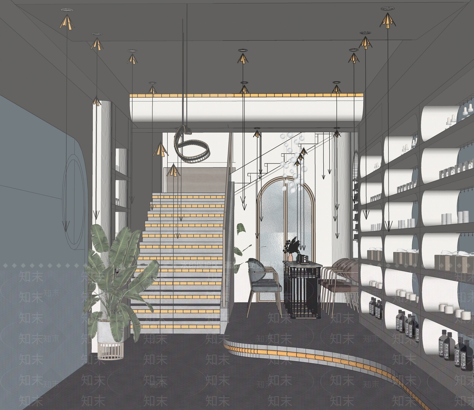现代奶油风美容美甲店SU模型下载【ID:1136275017】