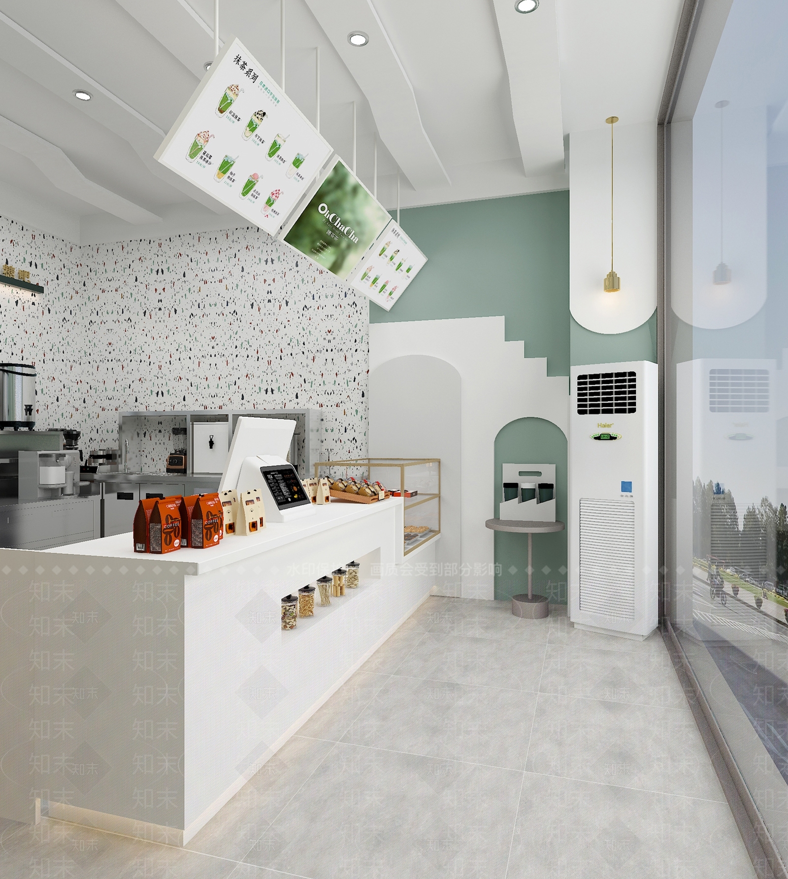 现代清新奶茶店3D模型下载【ID:1136276539】