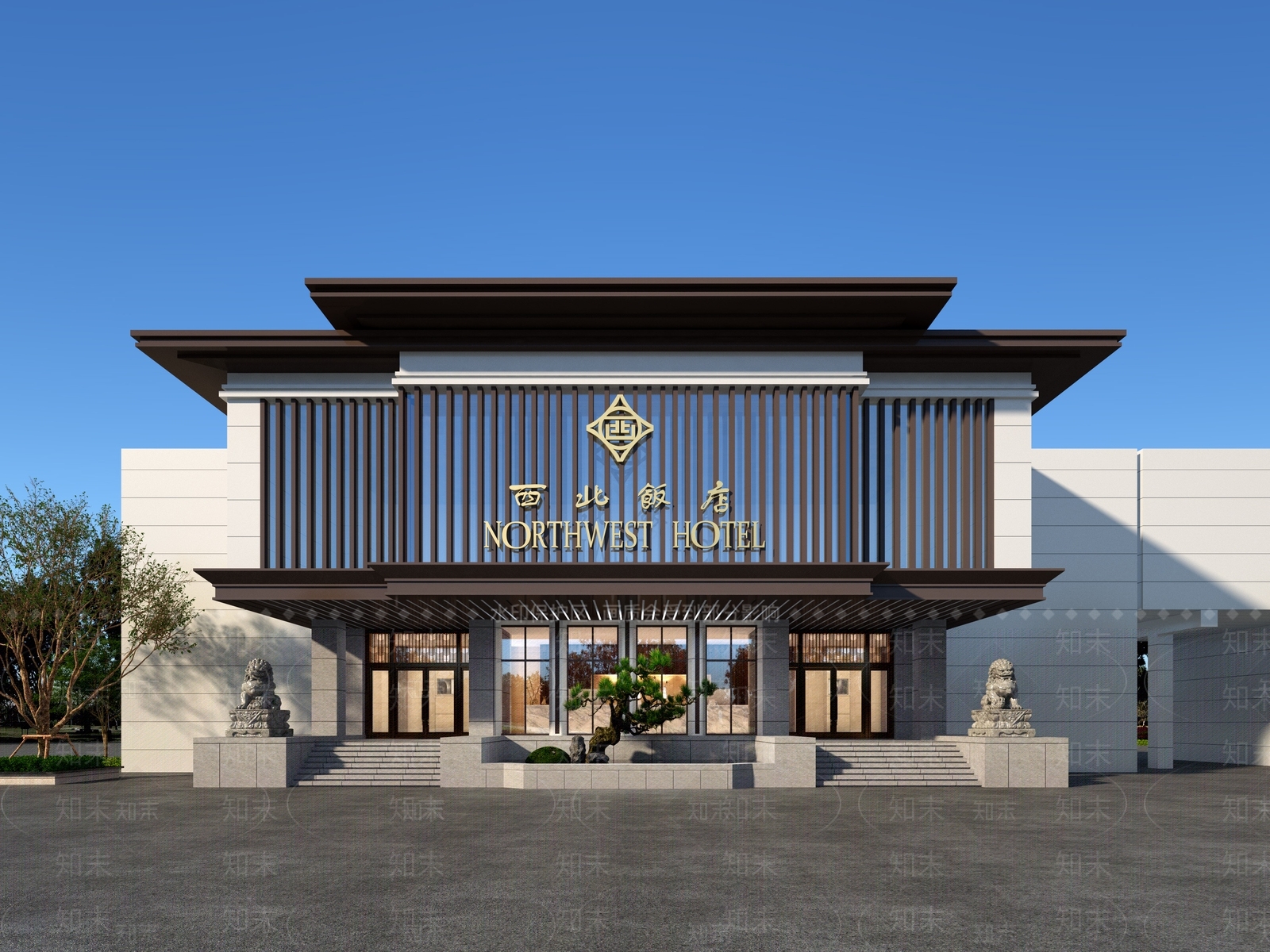 新中式饭店门头3D模型下载【ID:1136283420】