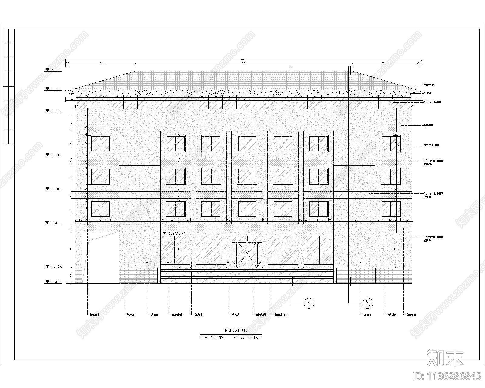 办公楼建筑cad施工图下载【ID:1136286845】