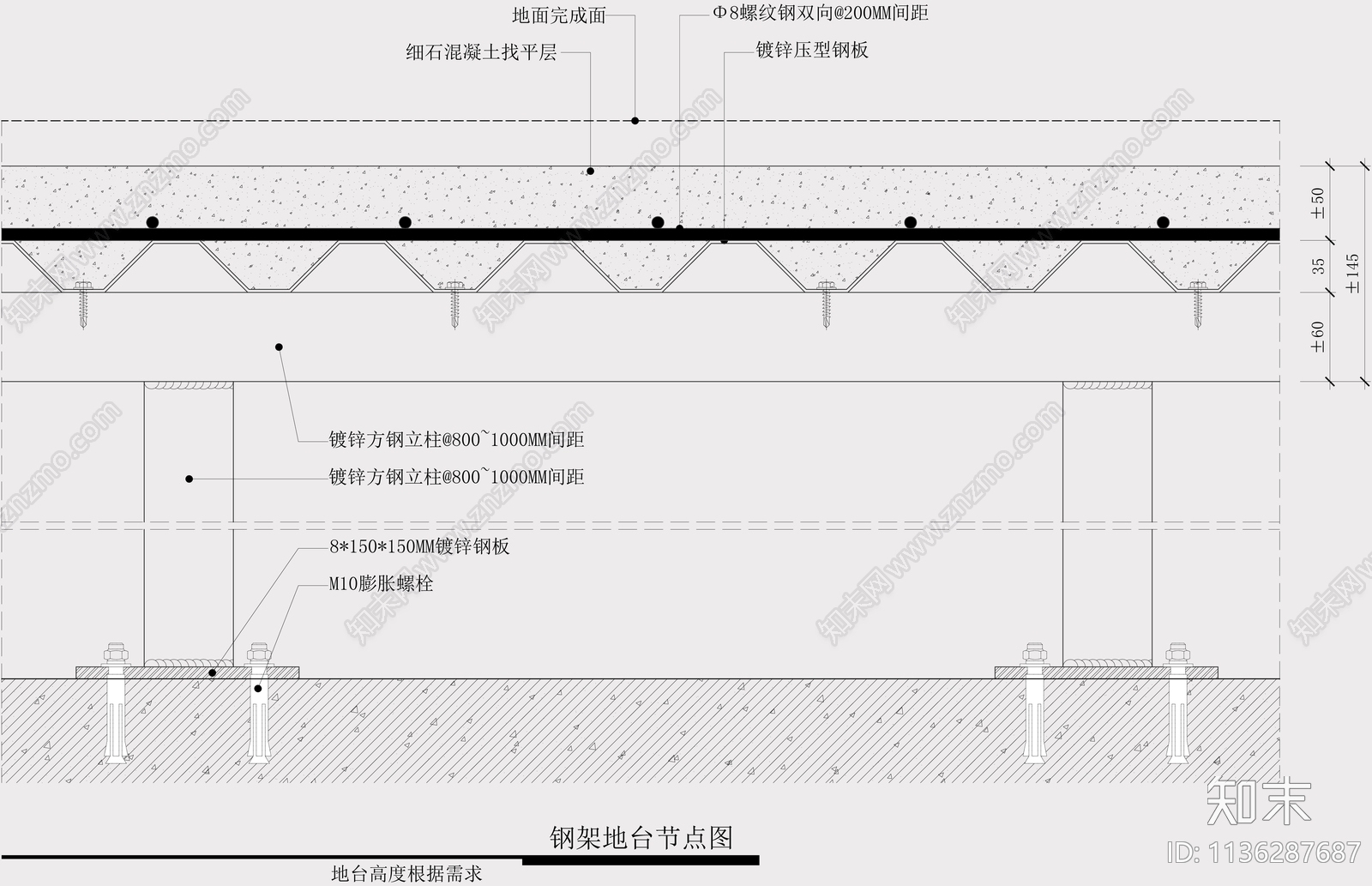 钢架地台节点cad施工图下载【ID:1136287687】