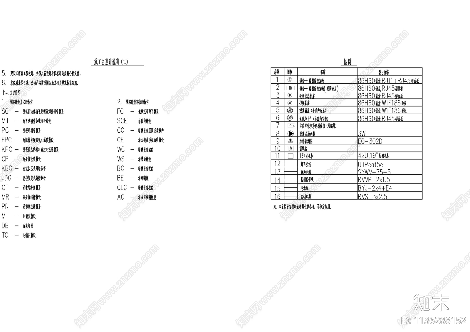 弱电及目录设计说明cad施工图下载【ID:1136288152】