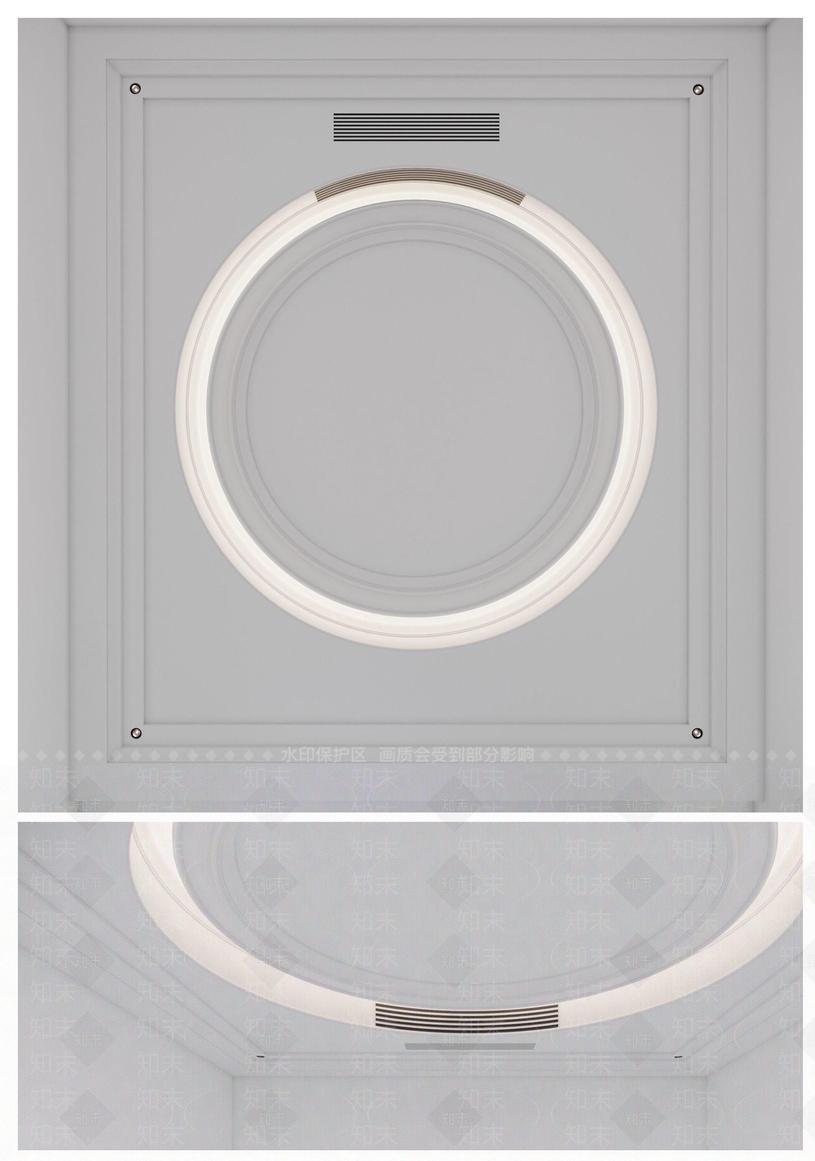 美式石膏线圆形吊顶3D模型下载【ID:1136294352】