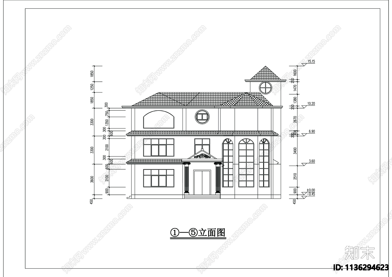 别墅建筑cad施工图下载【ID:1136294623】