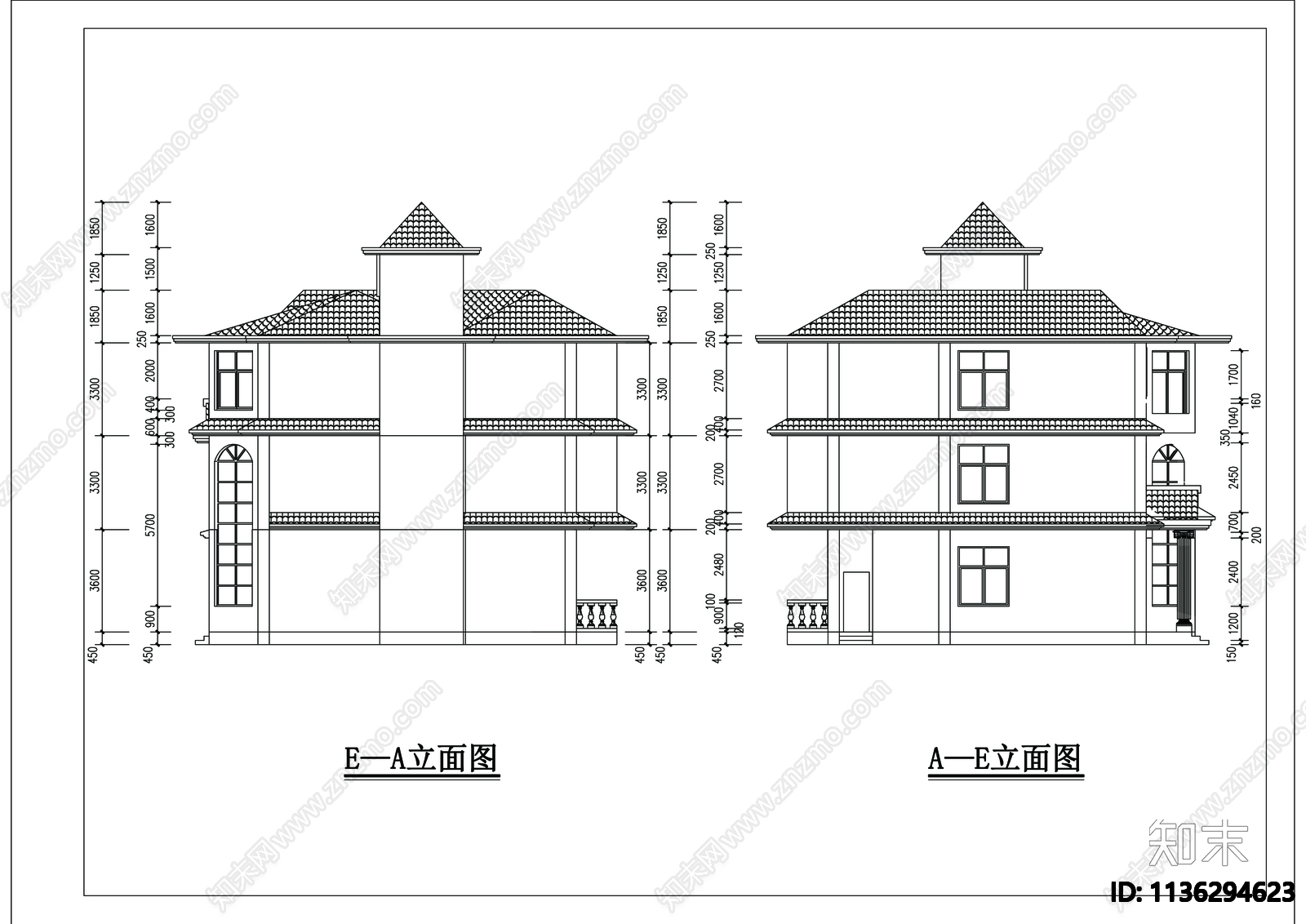 别墅建筑cad施工图下载【ID:1136294623】