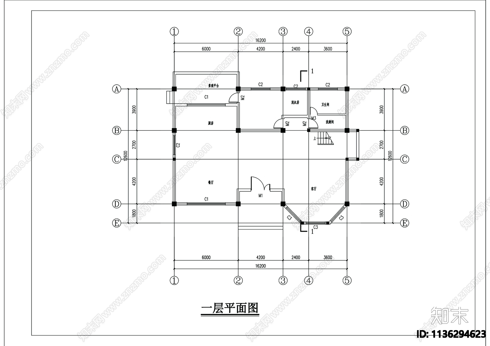 别墅建筑cad施工图下载【ID:1136294623】