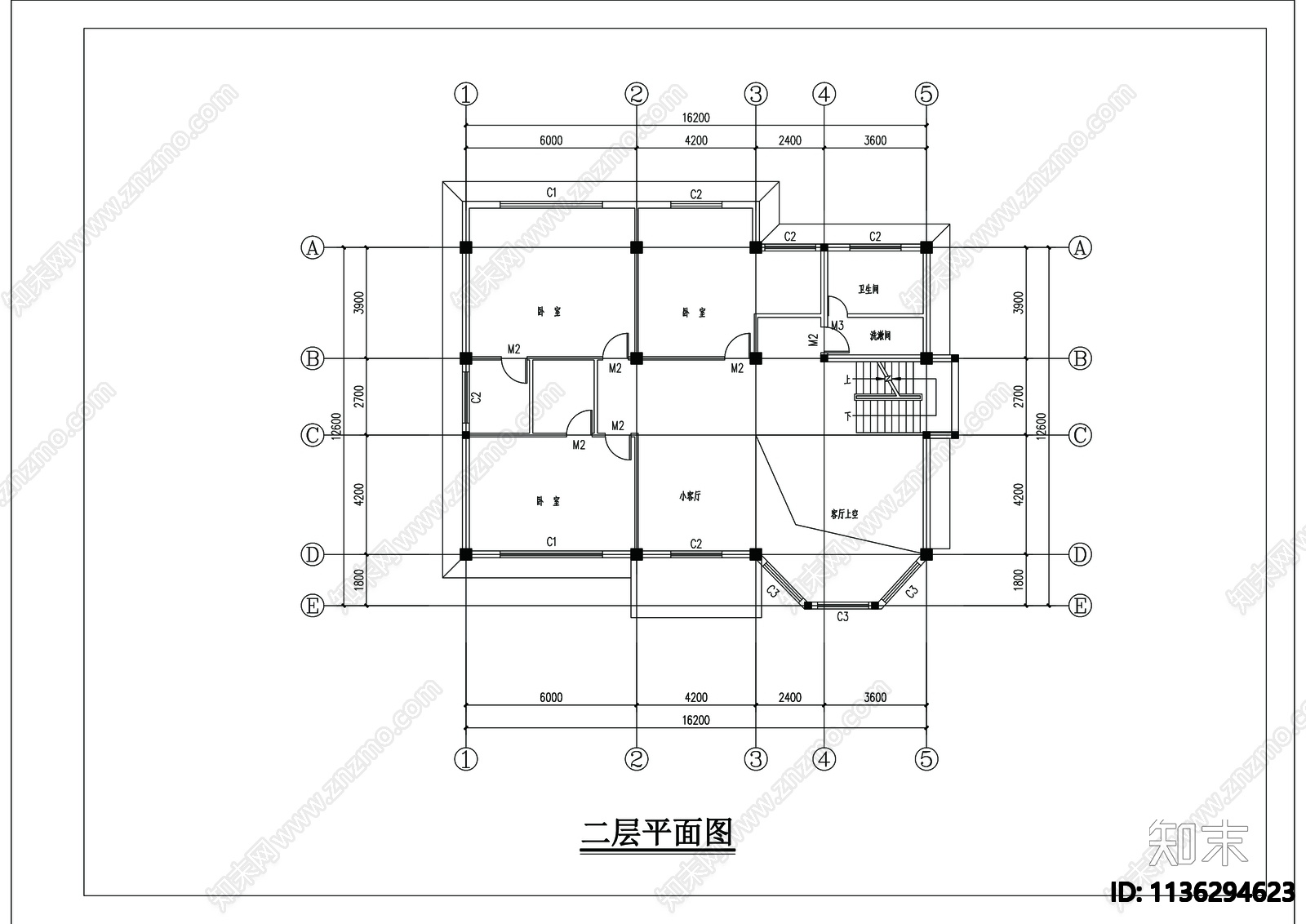 别墅建筑cad施工图下载【ID:1136294623】