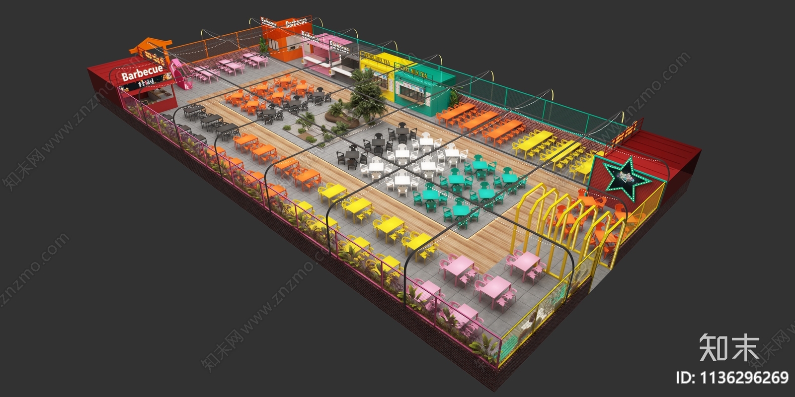 现代露天烧烤啤酒广场3D模型下载【ID:1136296269】