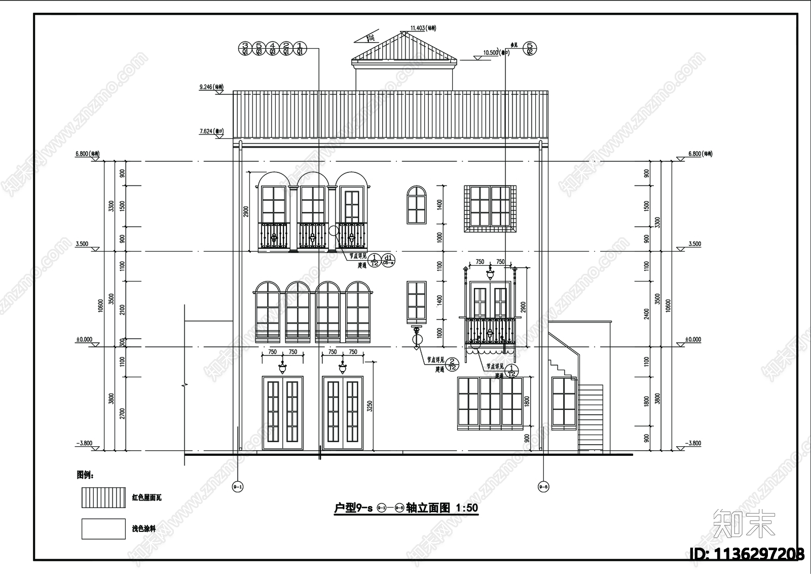 别墅建筑cad施工图下载【ID:1136297208】