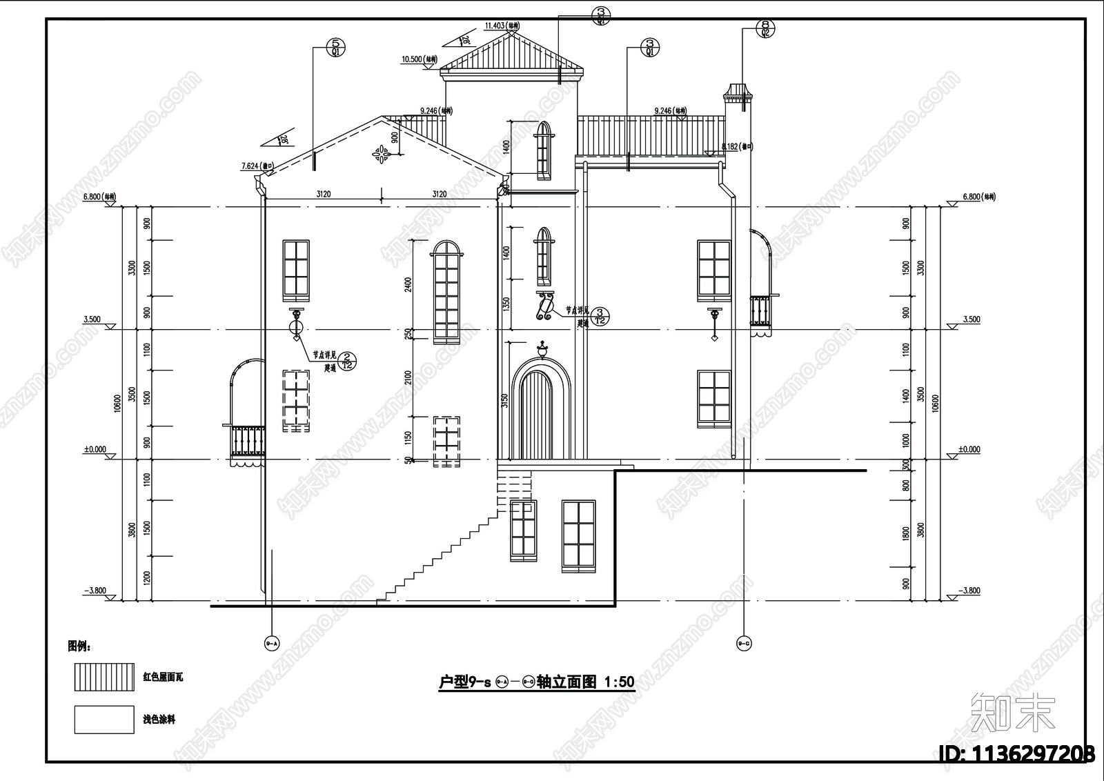 别墅建筑cad施工图下载【ID:1136297208】