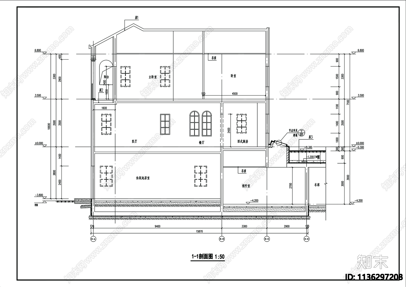 别墅建筑cad施工图下载【ID:1136297208】