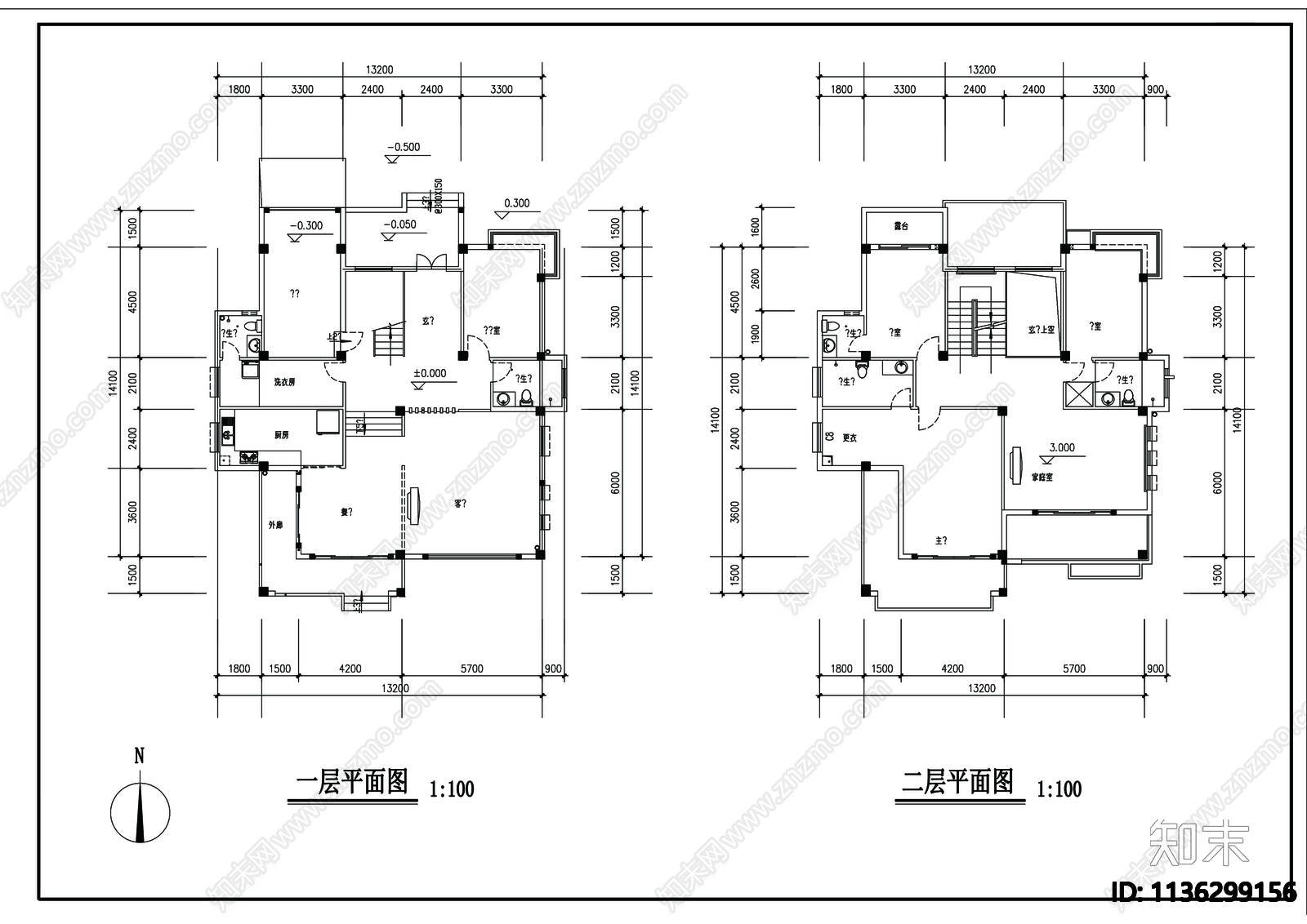 别墅建筑cad施工图下载【ID:1136299156】