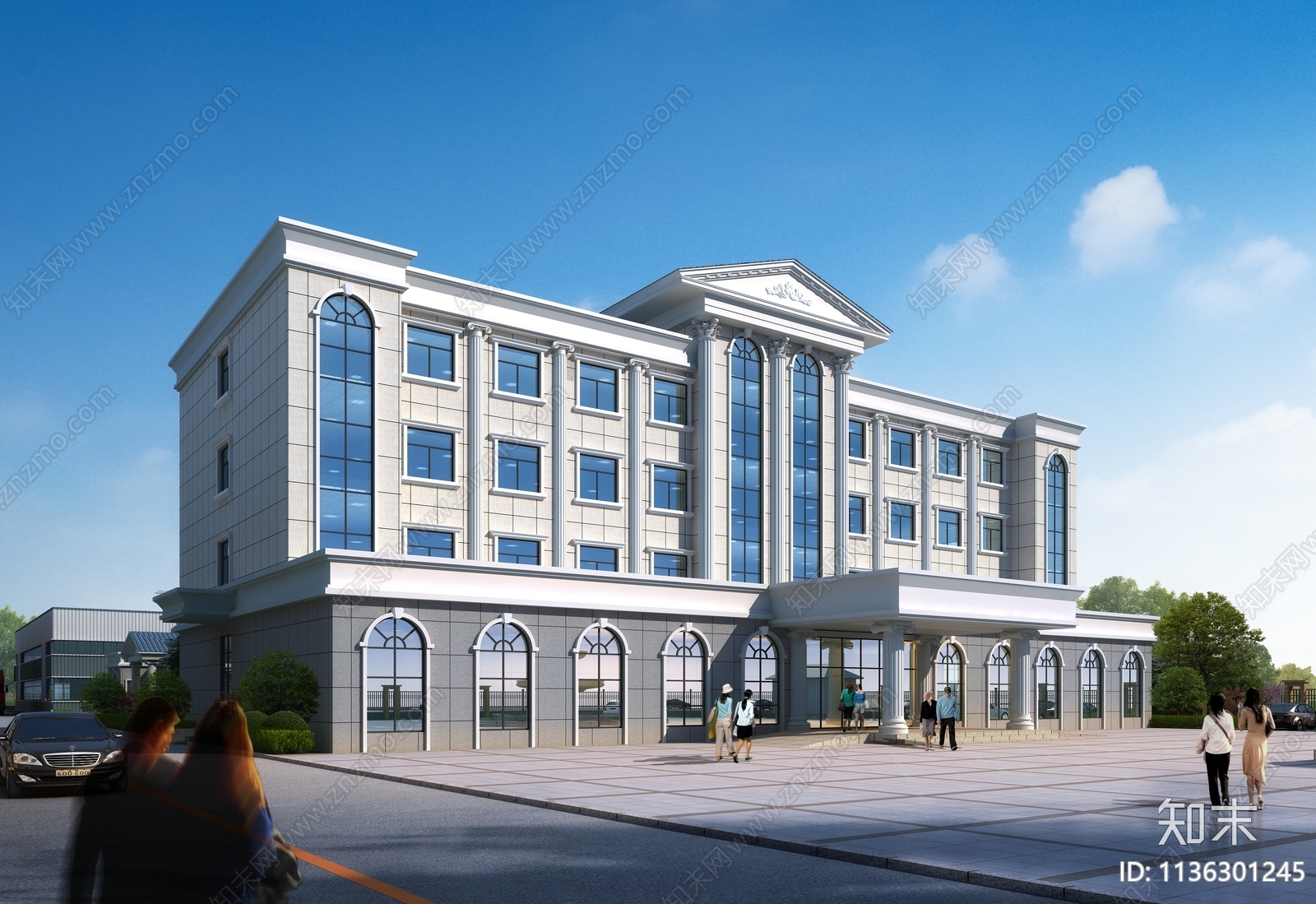 办公楼建筑效果图cad施工图下载【ID:1136301245】