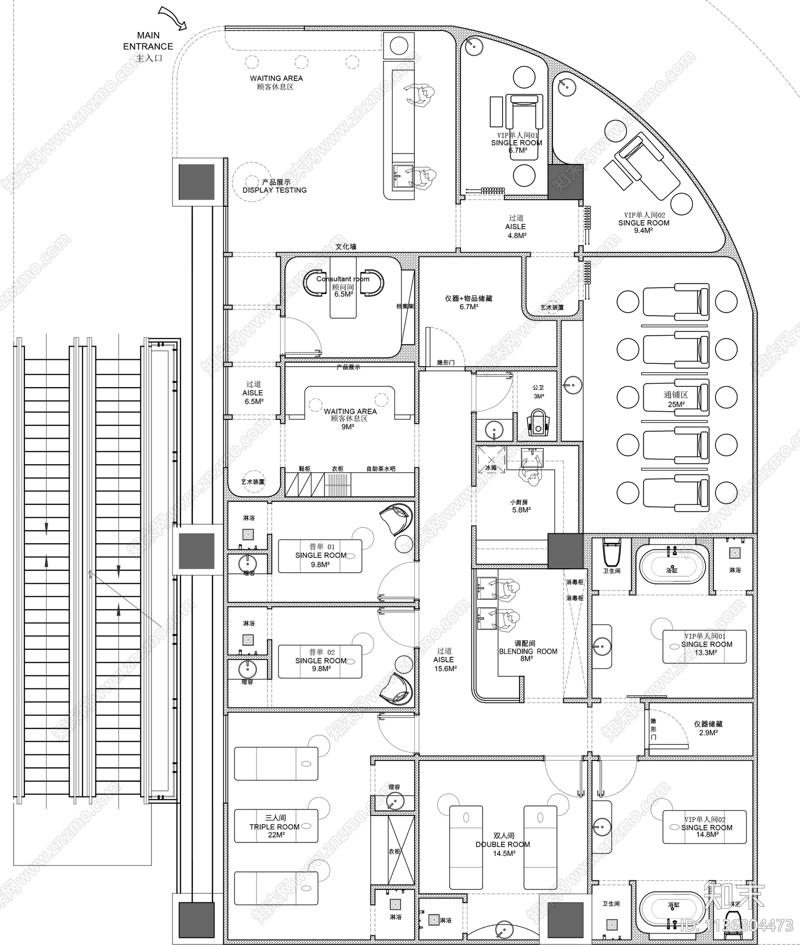 美容美甲平面布置图cad施工图下载【ID:1136304473】